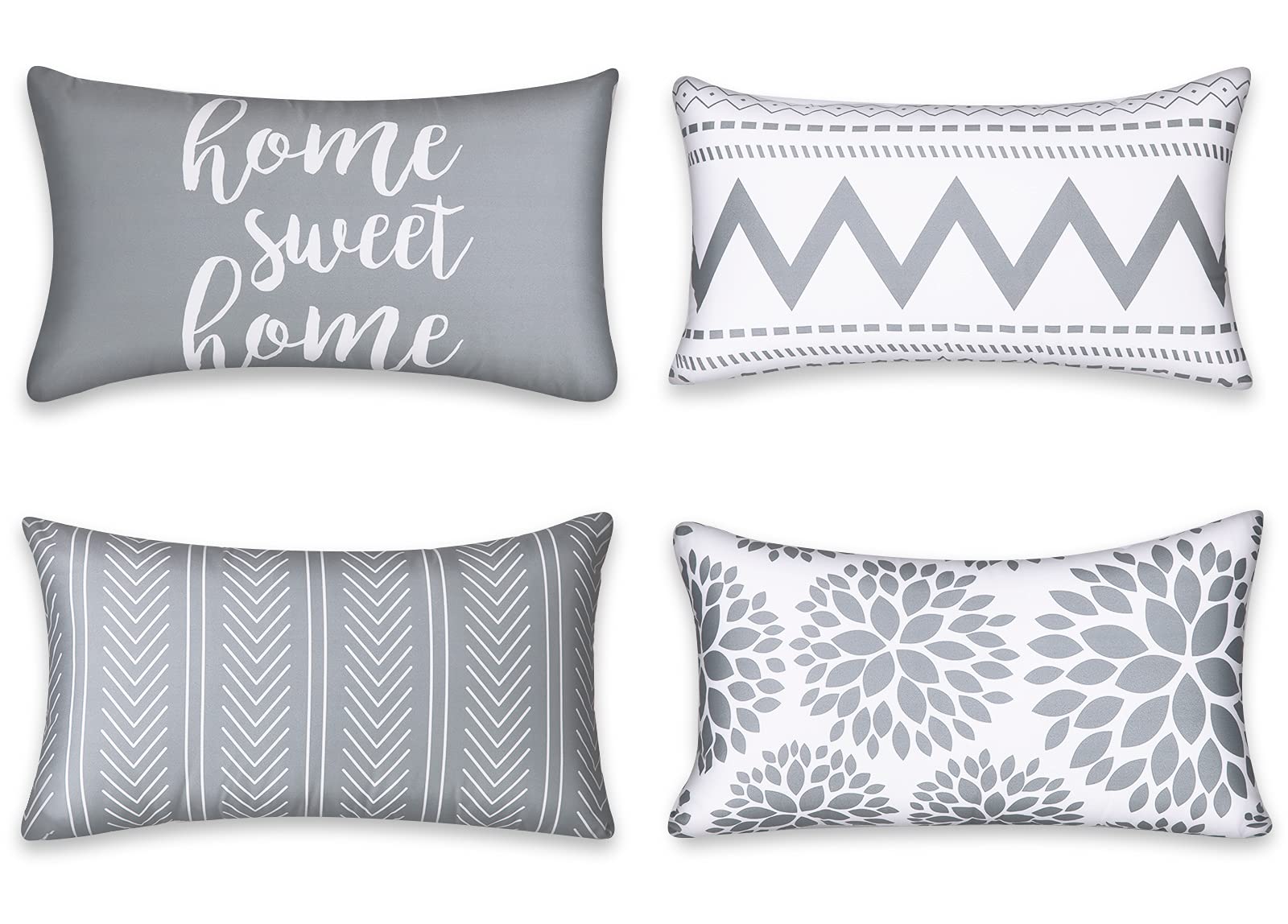 Gusgopo 12x20 Inch Geometric Throw Pillow Covers Set of 4 - Modern Outdoor Square Cushion Cases for Sofa, Couch, Bedroom & Car Decor - Grey | Perfect for Living Room, Patio & Home Styling