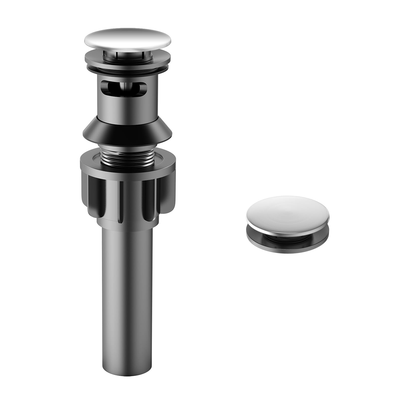 PureHome Bathroom Sink Drain Stopper with Overflow - Pop-Up Drain Plug - Durable Engineering Plastic - Polished Chrome Finish - Perfect for Bathroom Vanity, Guest Bath & Powder Room Sinks