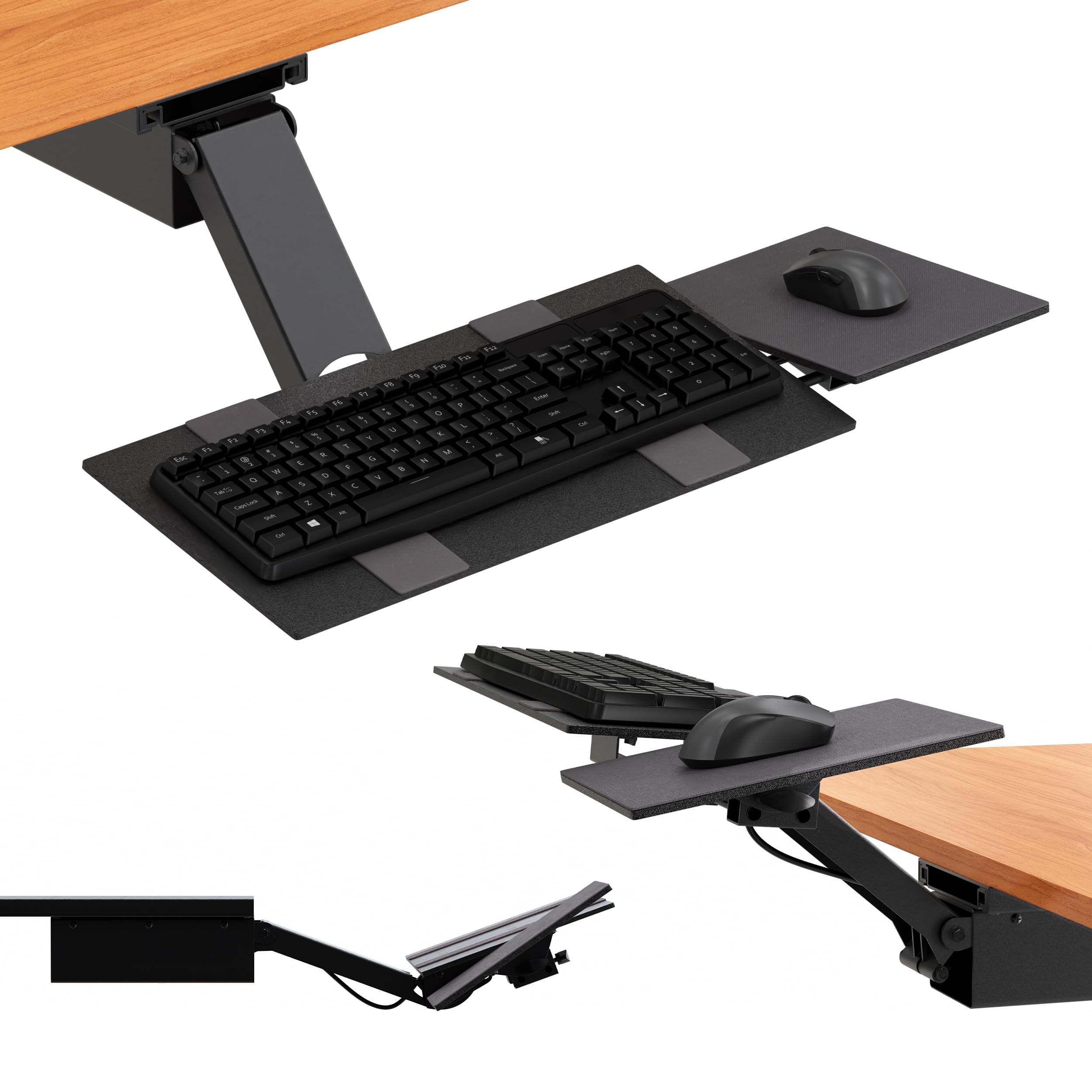 KT2-b Adjustable Under Desk Keyboard Tray - Ergonomic Sit to Stand Workstation with Negative Tilt & Angle Adjustment - Perfect for Home Office, Standing Desks & Computer Workstations