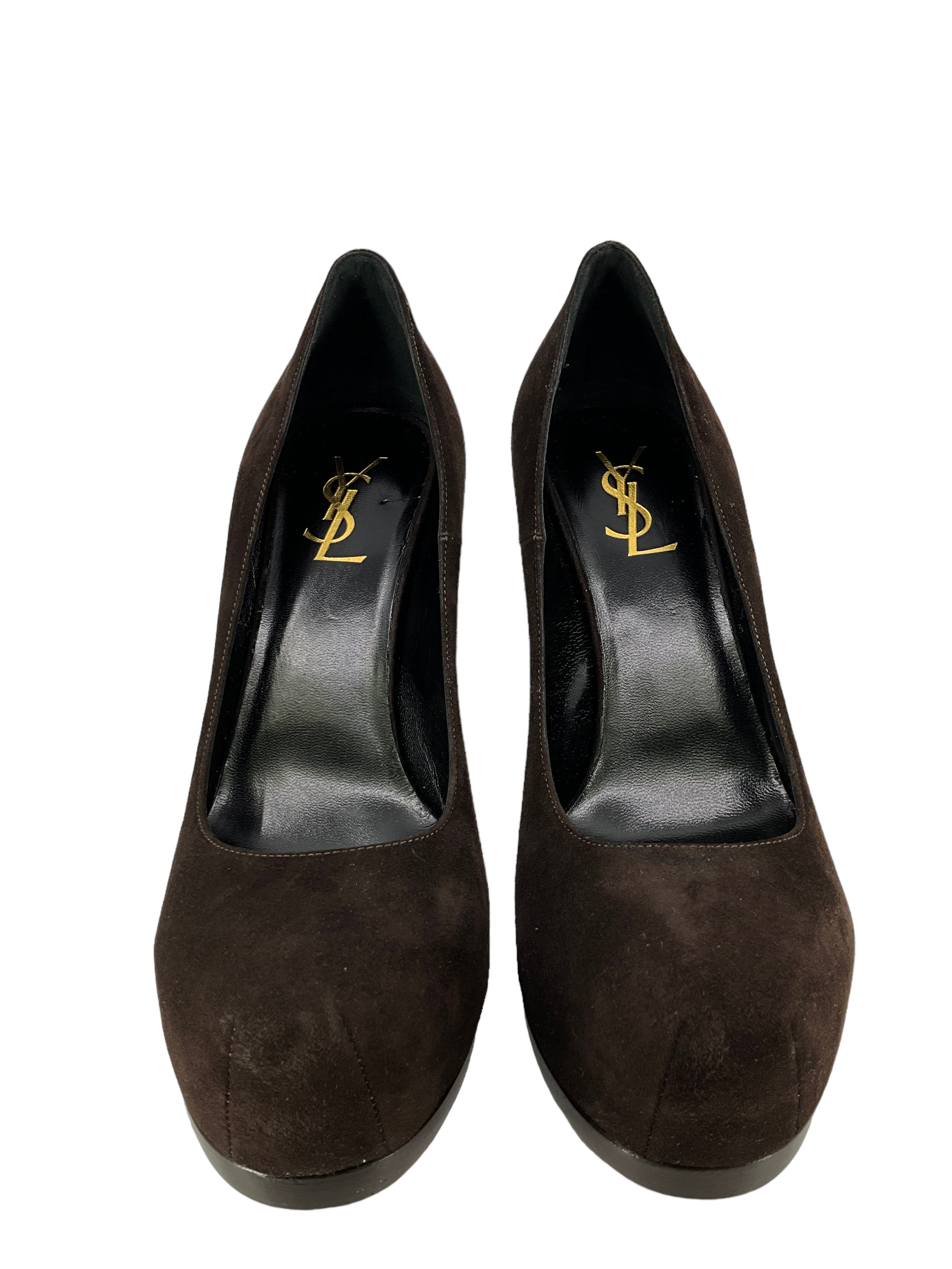 Saint Laurent Brown Suede Platform Pumps Women's Size 9 | Luxury High Heel Shoes for Women | Perfect for Evening Parties, Weddings & Formal Events
