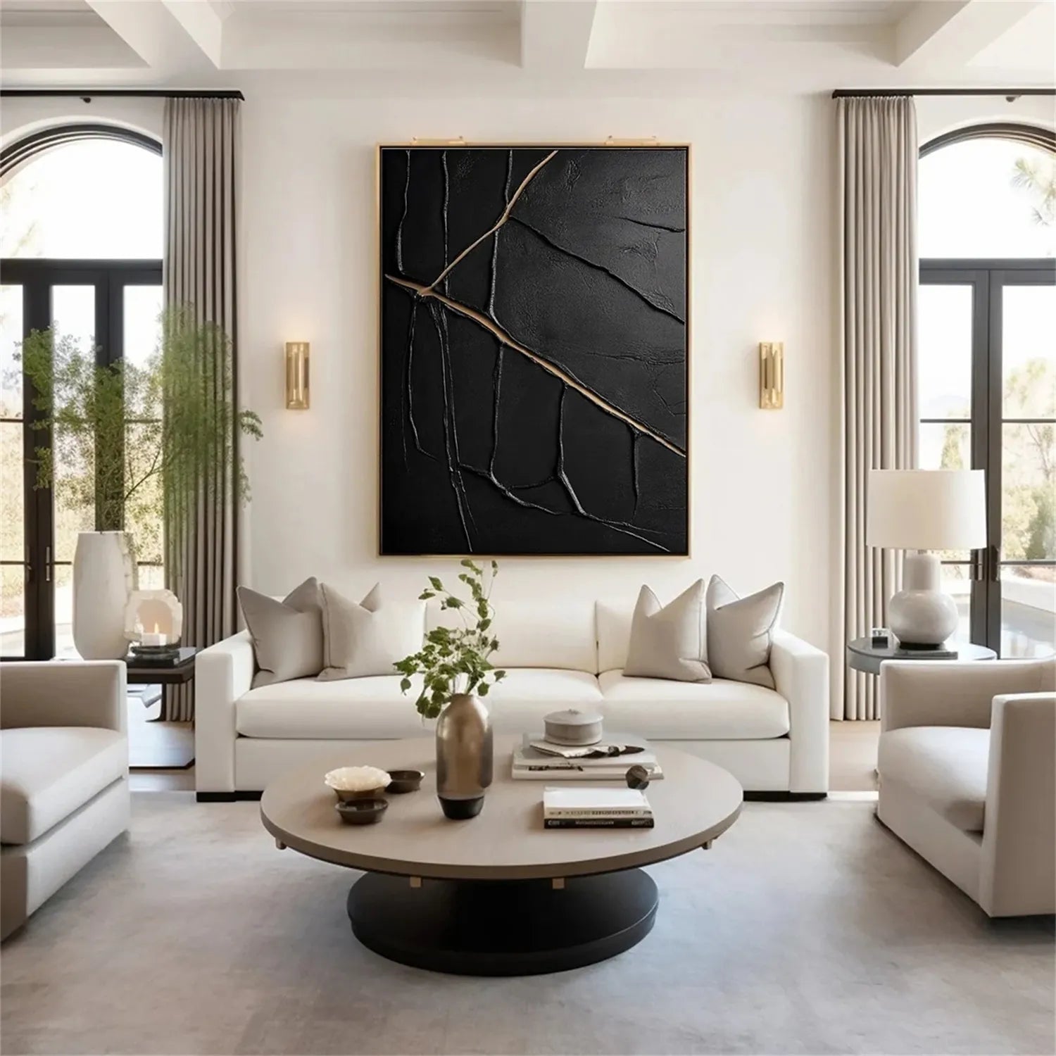 Black Gold Minimalist Textured Wall Art Painting #MZ137 - Modern Abstract Canvas Art for Living Room, Bedroom & Office Decor