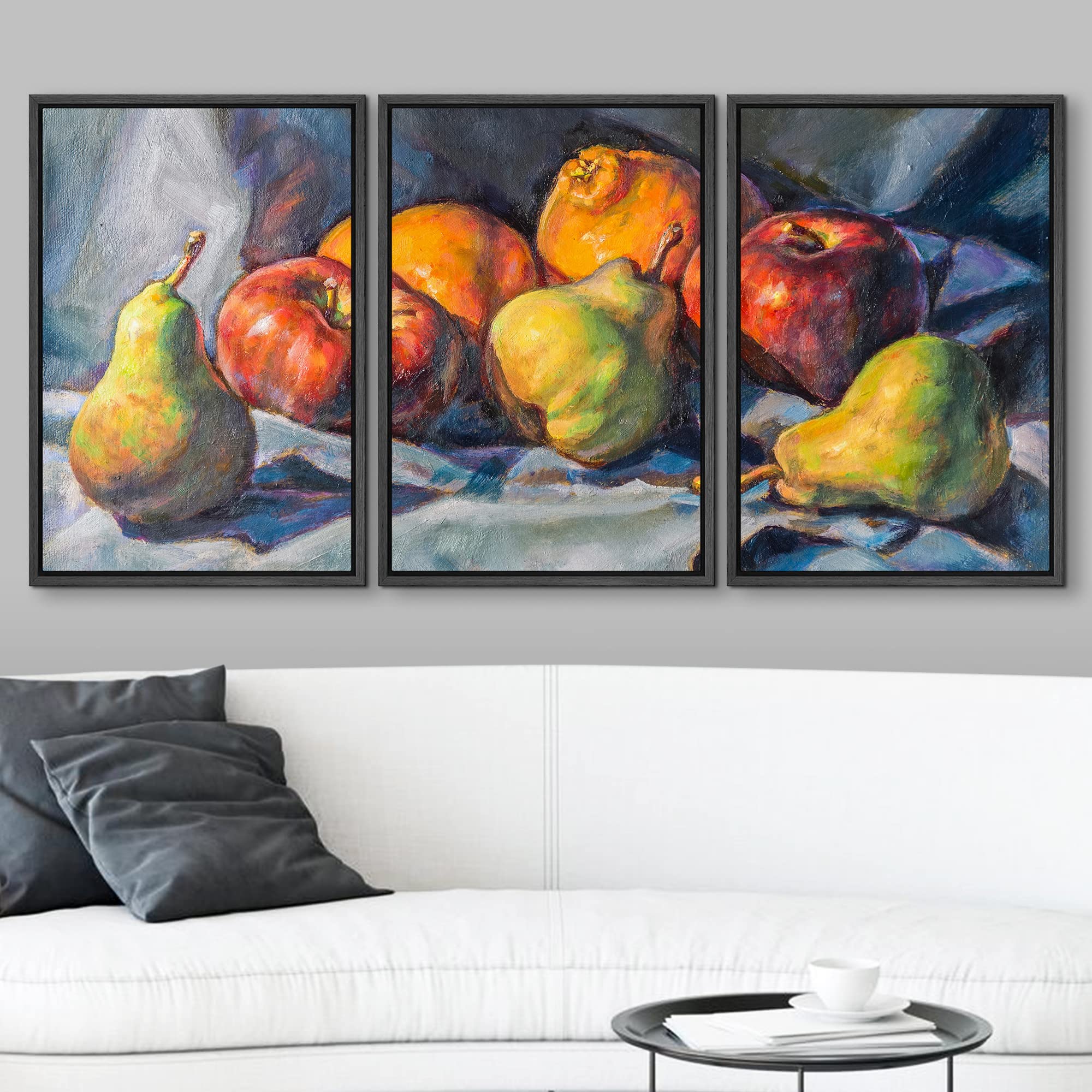 Wall26 - 3 Piece Framed Canvas Wall Art - Fruit Still Life Oil Painting on Stretched Canvas - Modern Home Decor Ready to Hang (16