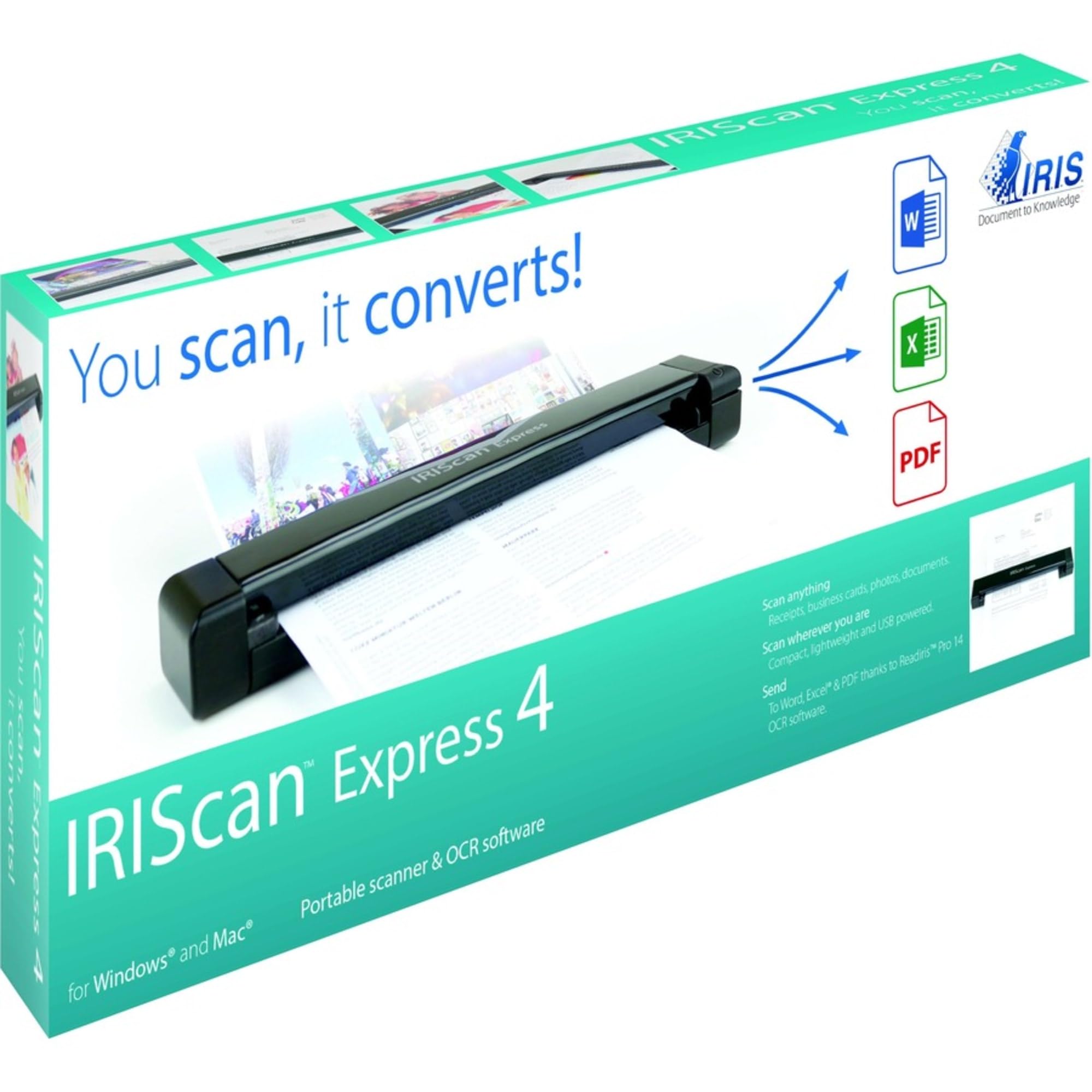 IRIScan Express 4 Portable USB Document Scanner - 1200 dpi High Resolution for Home Office, Business & Travel | Fast Scanning of Receipts, Photos & Business Cards