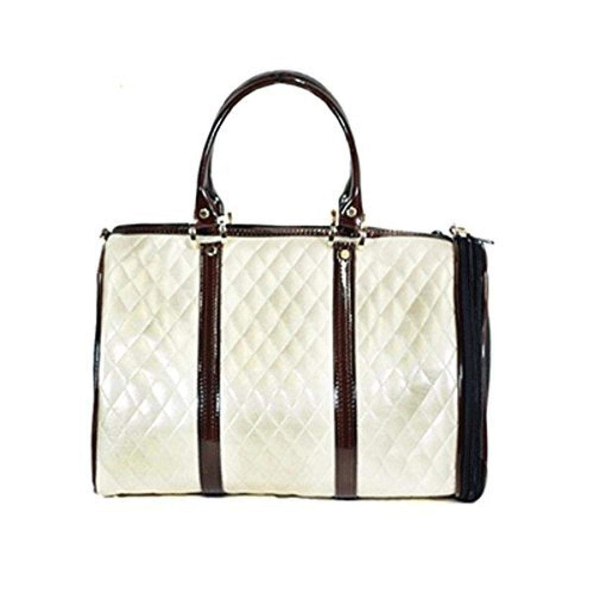 JL Duffel Pet Carrier for Small Dogs & Cats - Mini Quilted Ivory Travel Bag - Perfect for Airplane, Car Rides & Vet Visits