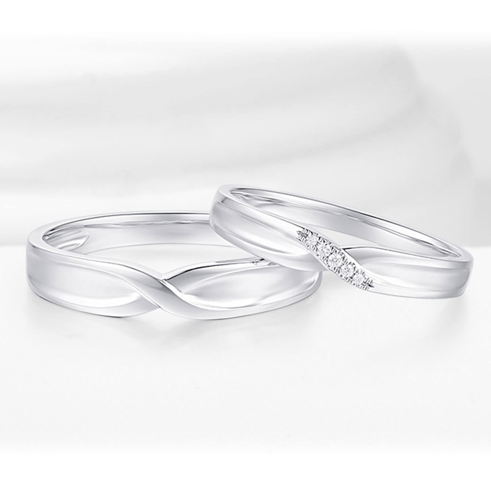 WSX Diamond Matching Couples Rings for Him and Her - Sterling Silver/10K/14K/18K Gold Wedding Promise Rings with Free Engraving - Perfect for Anniversaries, Engagements & Romantic Gifts