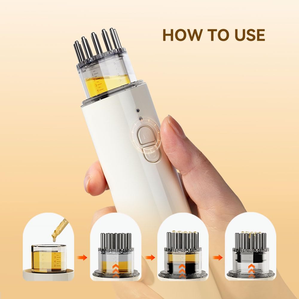 Electric Hair Oil Applicator & Scalp Massager 2-in-1 - Automatic Essential Oil Dispensing Brush for Hair Growth & Scalp Care - Handheld Hair Serum Applicator with Massage Comb - Perfect for Home Hair Treatments & Salon Use