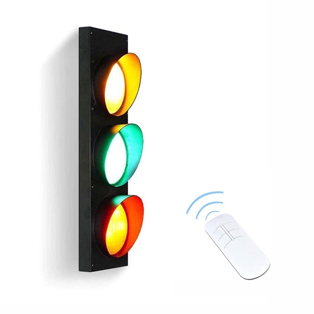 AMBAYZ Black Metal Wall Sconce - Red Green Yellow LED Traffic Signal Light with Remote Control for Indoor Signs | Perfect for Cafe, Bar, Kindergarten & Home Decor Wall Spotlights