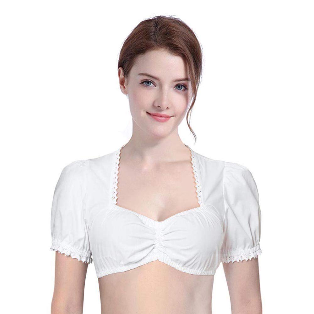 Women's German Dirndl Blouse - Puffy White Cropped Top for Oktoberfest Beer Girl Costume | Bavarian Festival Fancy Dress | Perfect for Oktoberfest, Halloween & Themed Parties