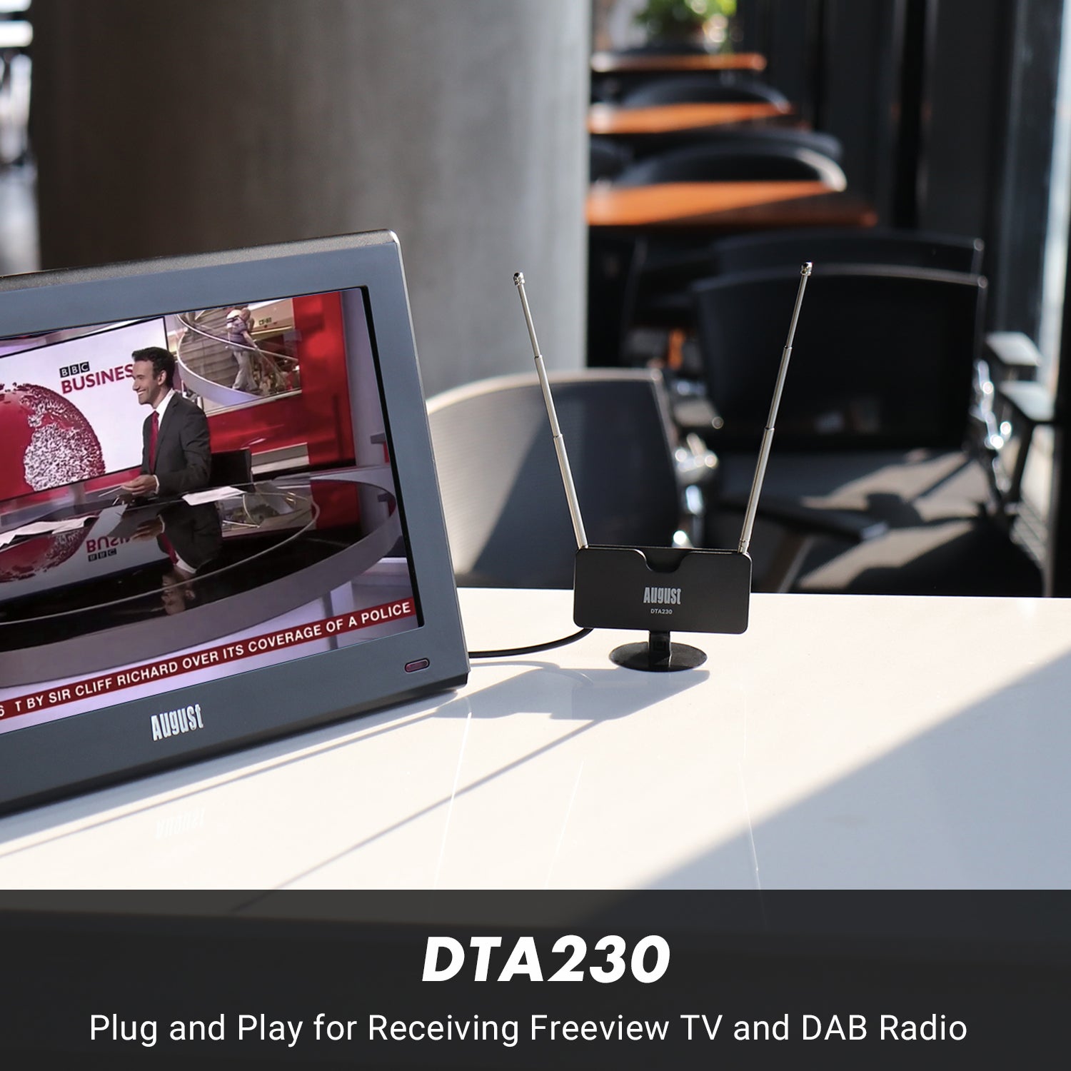 Refurbished August DTA230 Telescopic Window Mount Freeview Digital TV Antenna - Indoor HD Reception for Home, RV & Camping