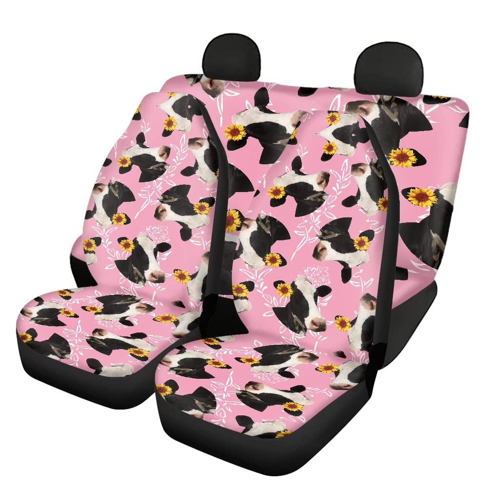 Kuiaobaty Pink Cow Print Car Seat Cover - Soft, Breathable Saddle Blanket Set of 4 for Front & Back Seats | Universal Fit for Cars, Trucks & SUVs | Perfect for Pet Protection, Comfort & Style