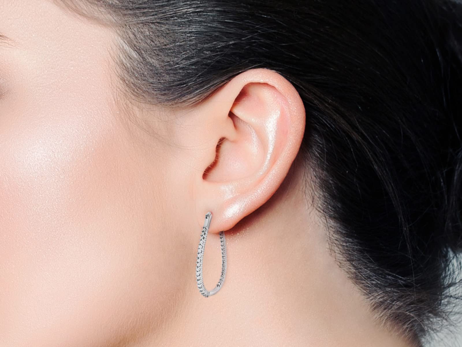 Diamond Hoop Earrings for Women - Sterling Silver Large Hoops with Genuine Diamonds | Perfect for Parties, Weddings & Everyday Elegance