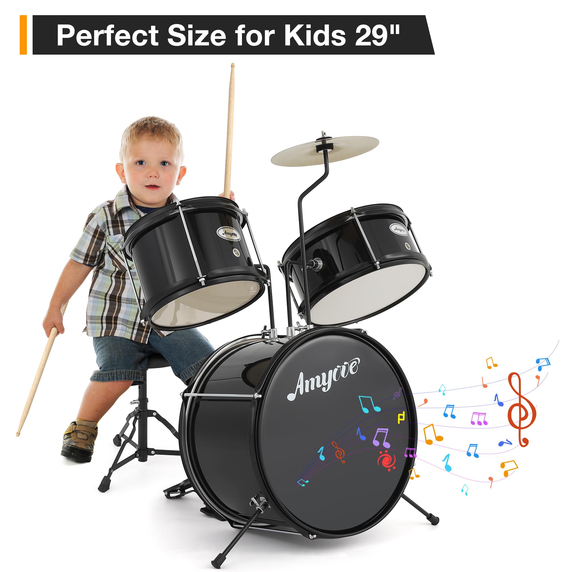 **Beginner Drum Set for Kids - 3-Piece Junior Drum Kit with Bass Drum, 8