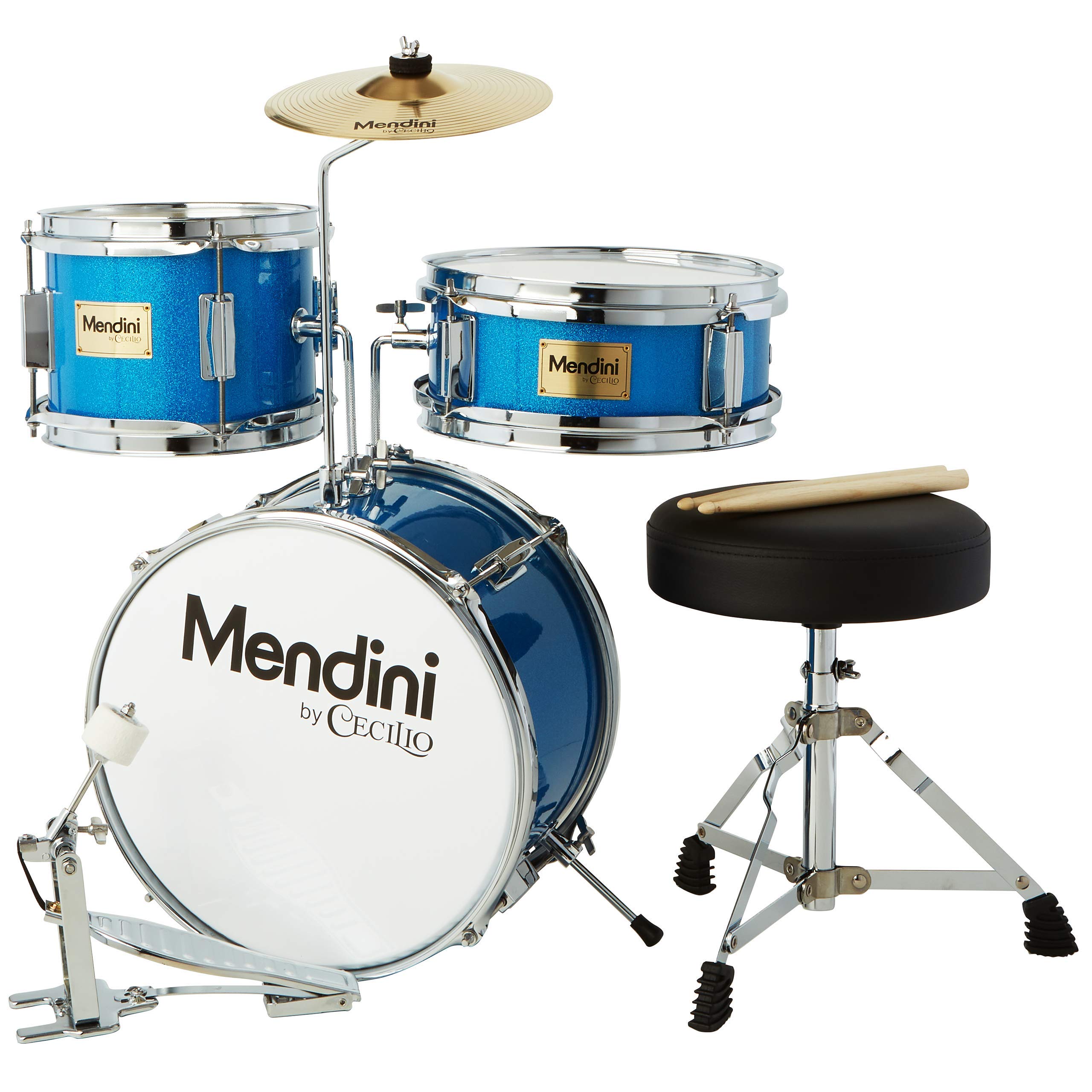 **Mendini by Cecilio Kids Drum Set - 3-Piece Junior Drum Kit for Beginners with Bass, Tom, Snare Drum, 13-Inch Drum Set Includes Snare, Cymbal, Drumsticks & Adjustable Seat (Sky Blue) - Perfect for Kids' Music Lessons, Home Practice & Birthday Gifts**