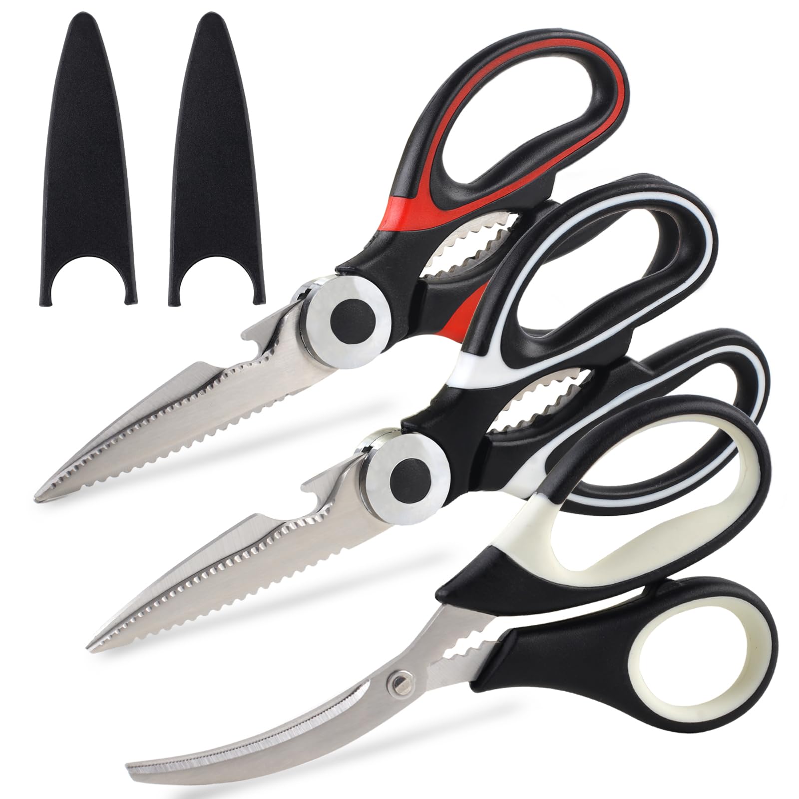 Premium PECULA Kitchen Scissors Set of 3 - Heavy Duty Food Shears for Cutting Meat, Poultry, Fish, Herbs & More - Multipurpose Cooking Scissors for Professional Chefs & Home Kitchen Use