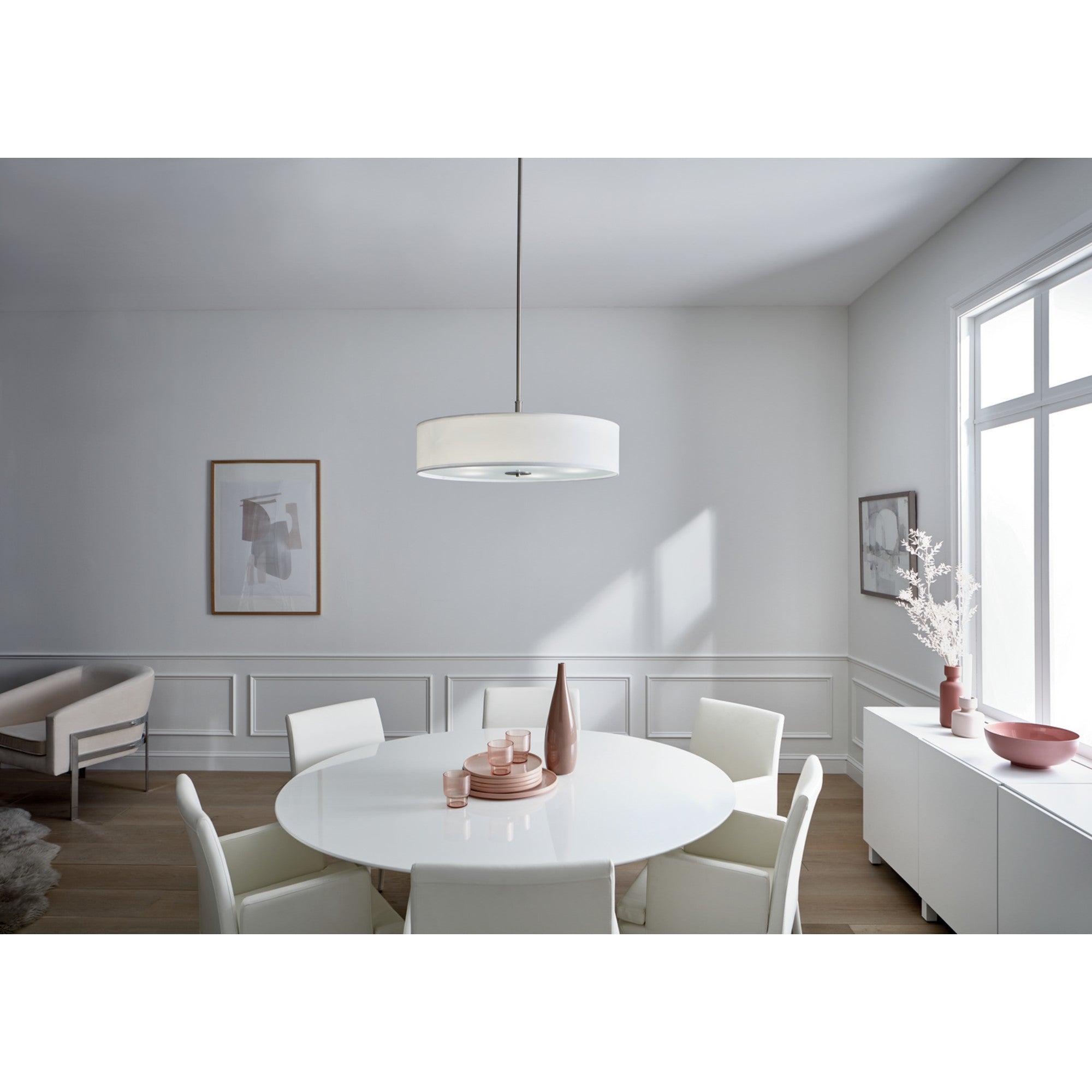 30 Inch 5-Light Convertible Pendant/Semi Flush Mount Ceiling Light Fixture in Brushed Nickel - Perfect for Dining Room, Kitchen Island or Bedroom Lighting