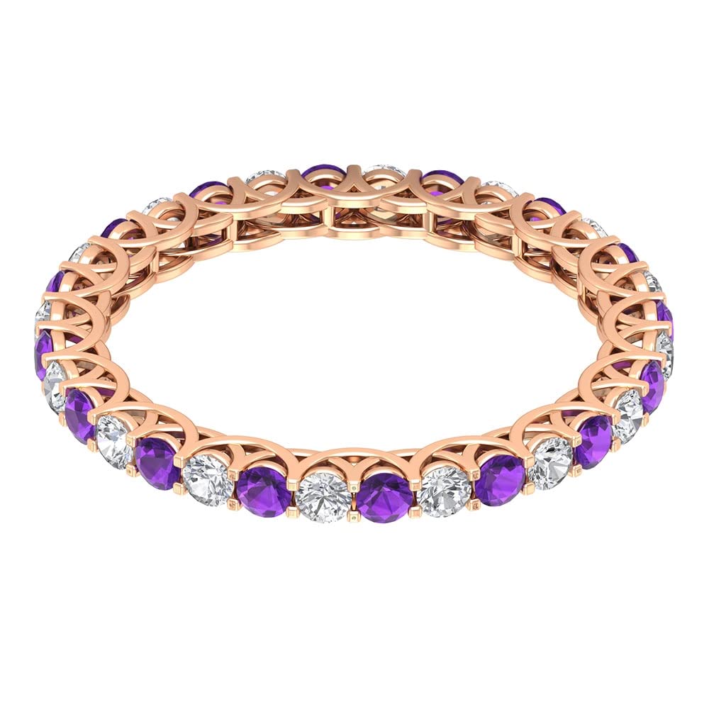 1.5 CT Natural Amethyst & Diamond Eternity Ring in 14K Solid Gold | Classic Violet Gemstone Wedding Band for Women | Perfect for Anniversary Gifts, Engagement & Special Occasions