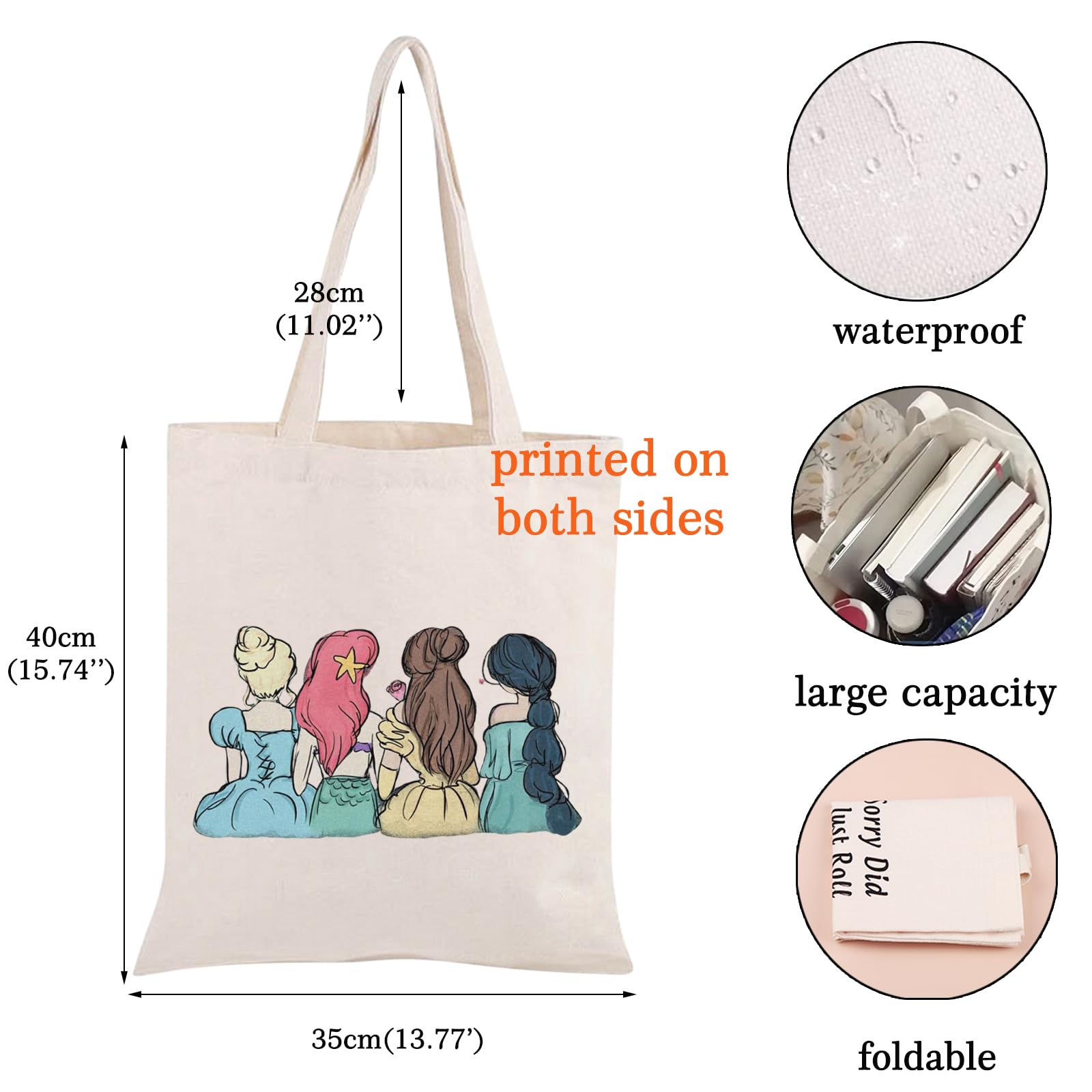 JNIAP Princess Squad Fairytale Cosmetic Bag - Mermaid Themed Makeup Pouch for Disney Lovers - Belle Princess Gift Tote - Perfect for Travel, School & Birthday Presents