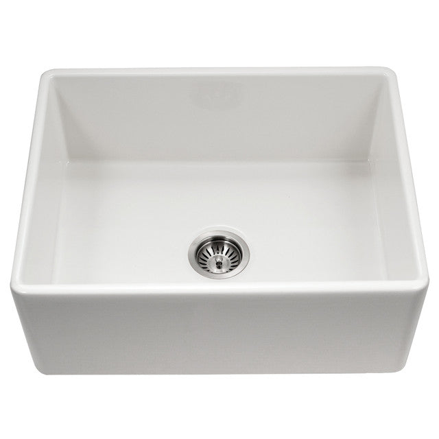 Houzer Platus Series 26-Inch Fireclay Dual Mount Undermount/Apron Front Farmhouse Single Bowl Kitchen Sink - Perfect for Modern Farmhouse & Rustic Style Kitchens