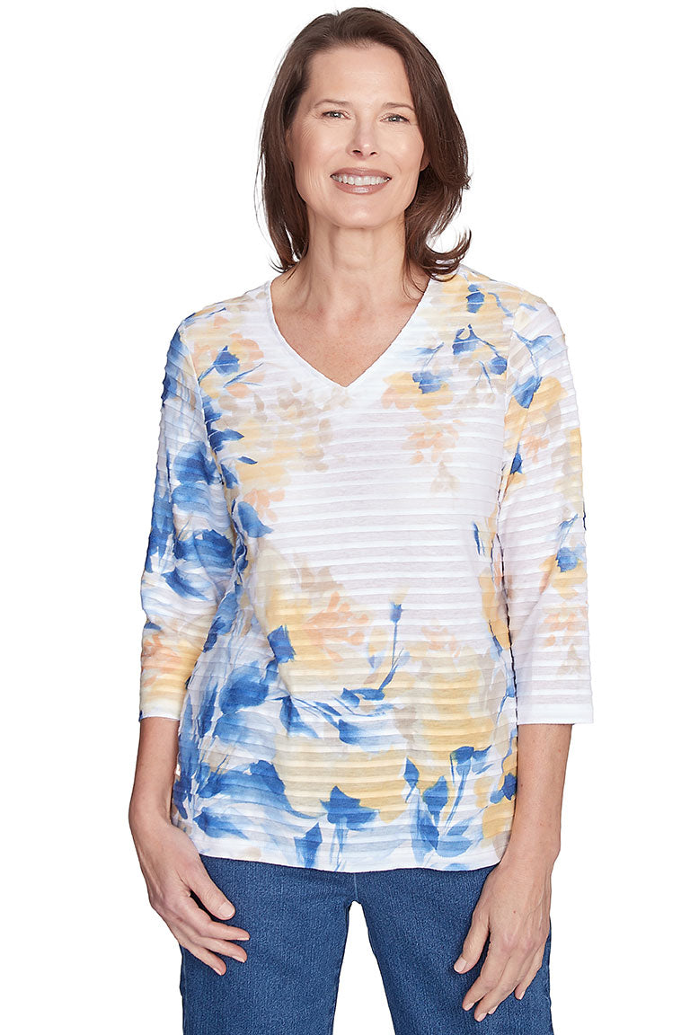 Stylish Floral Rib Knit Top for Women - Trendy Casual & Layering Outfit - Perfect for Spring, Summer, and Date Nights