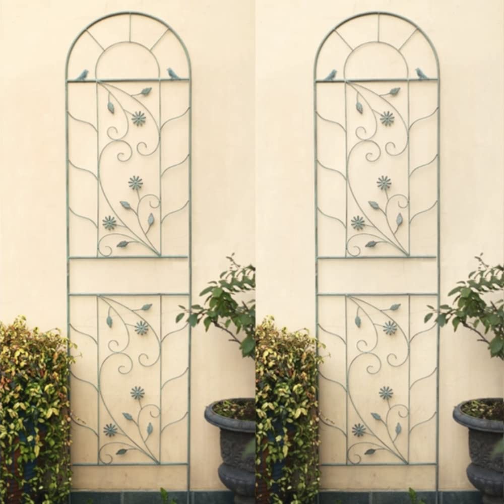 Premium 2-Pack Green Metal Garden Trellises - 210cm Tall Rustic Plant Climbing Support for Roses, Flowers & Vines | Durable Wall Mount & In-Ground Plant Stand for Outdoor Decor, Patio & Backyard Landscaping