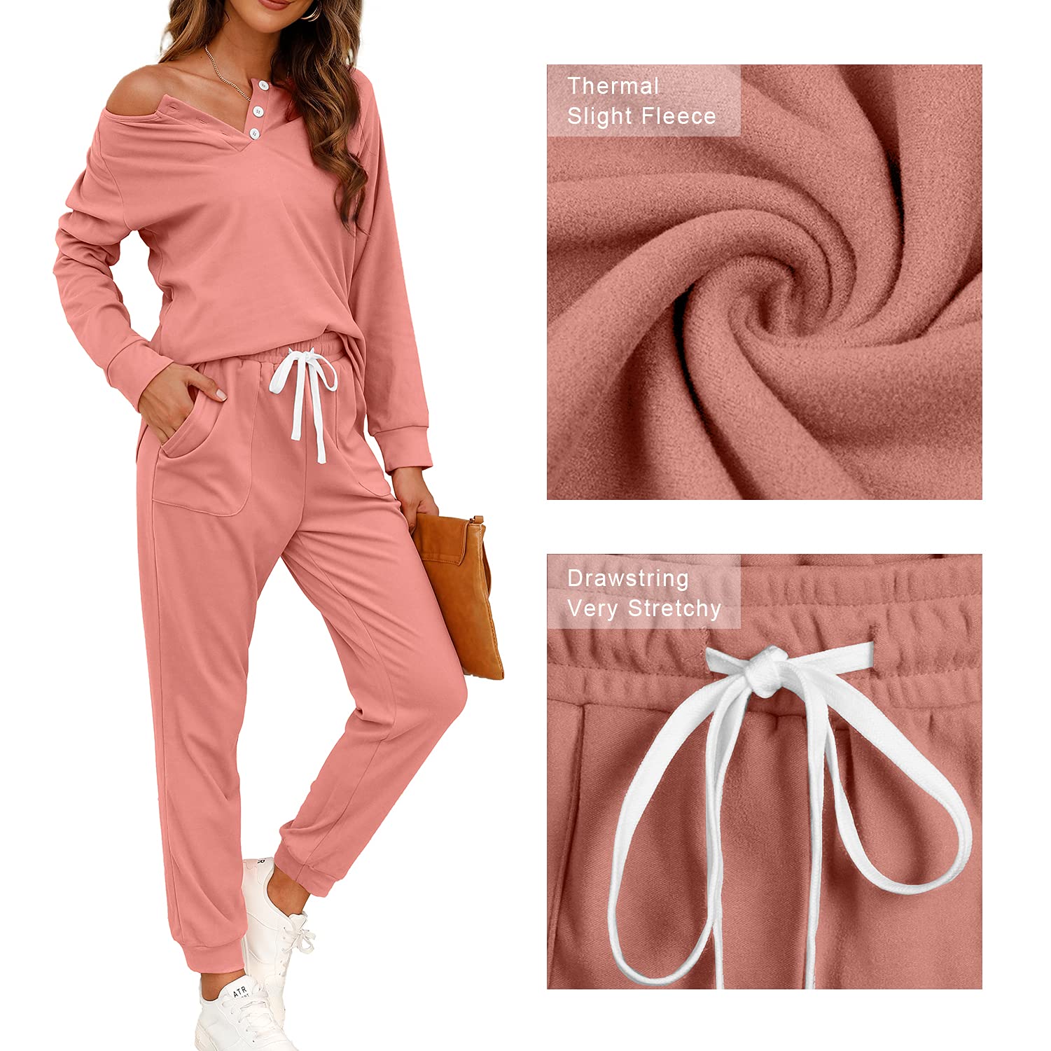 WIHOLL Women's 2-Piece Lounge Set - Button Down Sweatshirt & Sweatpants Outfit with Pockets | Cozy Loungewear for Home, Yoga & Casual Wear