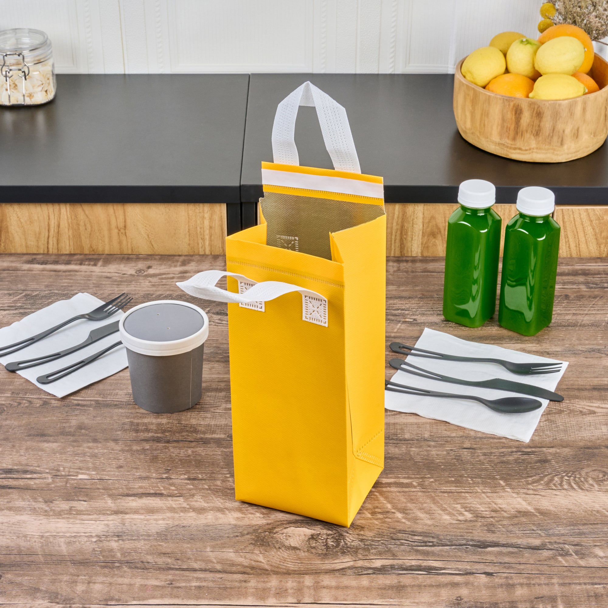 Yellow Insulated Take Out Bag - Tamper Evident Food Delivery Bags (4.75