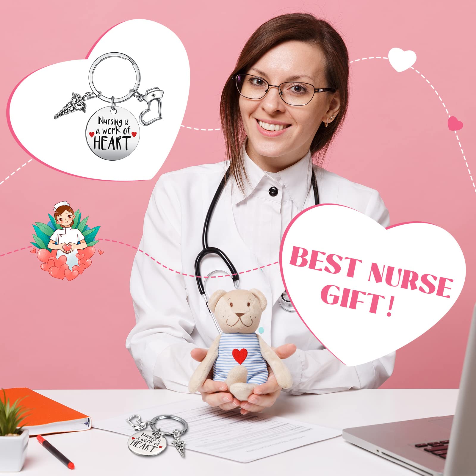 16-Piece Nurse Keychain Gift Set with Inspirational Pendants - Perfect for Nursing Graduation, School Nurse Appreciation, Nurses Week & Nurse Day Gifts - Ideal for Healthcare Professionals & Students