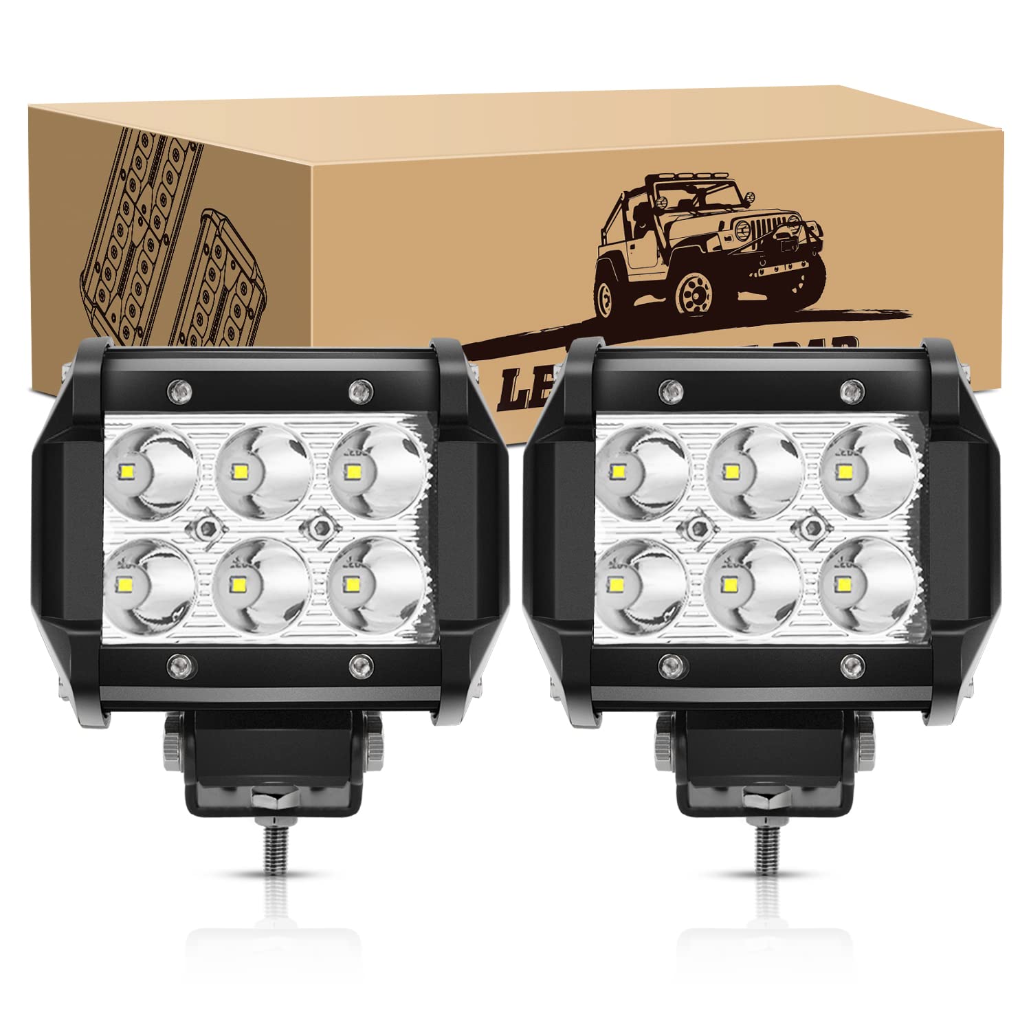GOOACC 4 Inch 18W LED Light Bar - 2 Pack 1260lm Spot Light Pods for Off-Road, Fog & Driving Lights - Waterproof LED Lights for Trucks, Jeeps, ATVs - Perfect for Night Driving, Off-Road Adventures & Extreme Weather Conditions