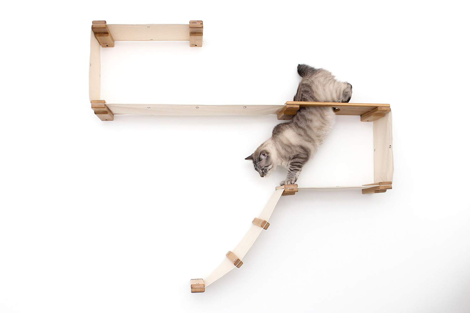 Premium Cat Wall Mounted Play Condo - Modular Bamboo Cat Tree with Sisal Scratching Pole & Hammock - 18