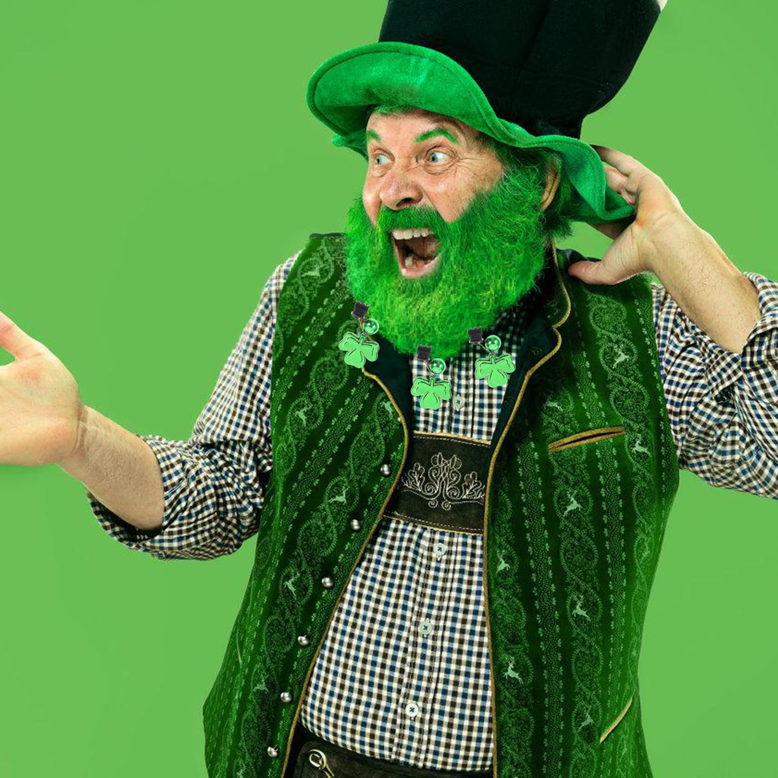 Holibanna 10-Piece Christmas Beard Ornaments Set with Clips - Shamrock Beard Decor for Men - Festive Holiday Party Accessories for Santa Costumes, Christmas Parties & Themed Events