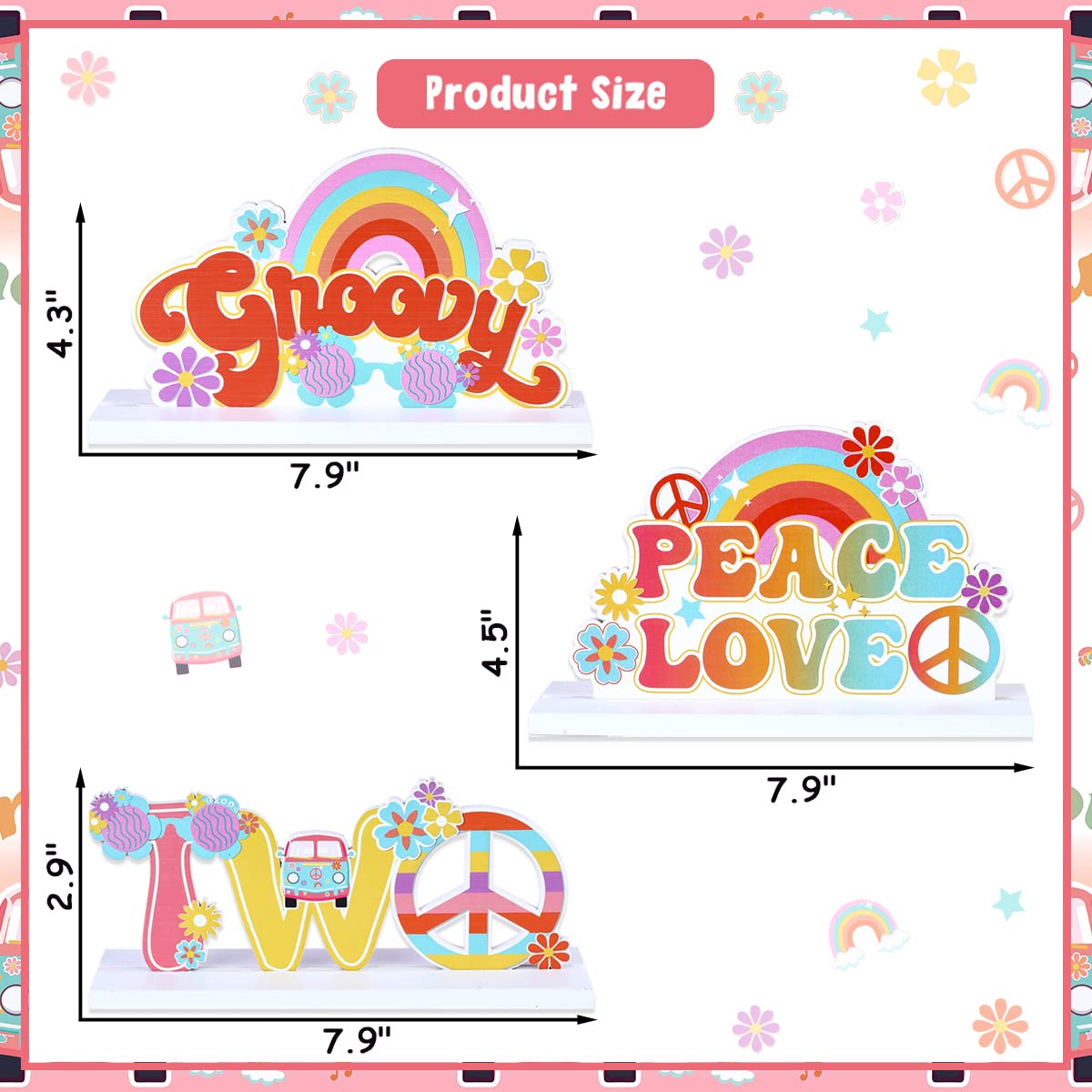 Bohemian Rainbow Wooden Letter Sign - 2-Piece Party Decor Set for Girls Birthday, Baby Shower & Nursery Room Decor (3PCS)