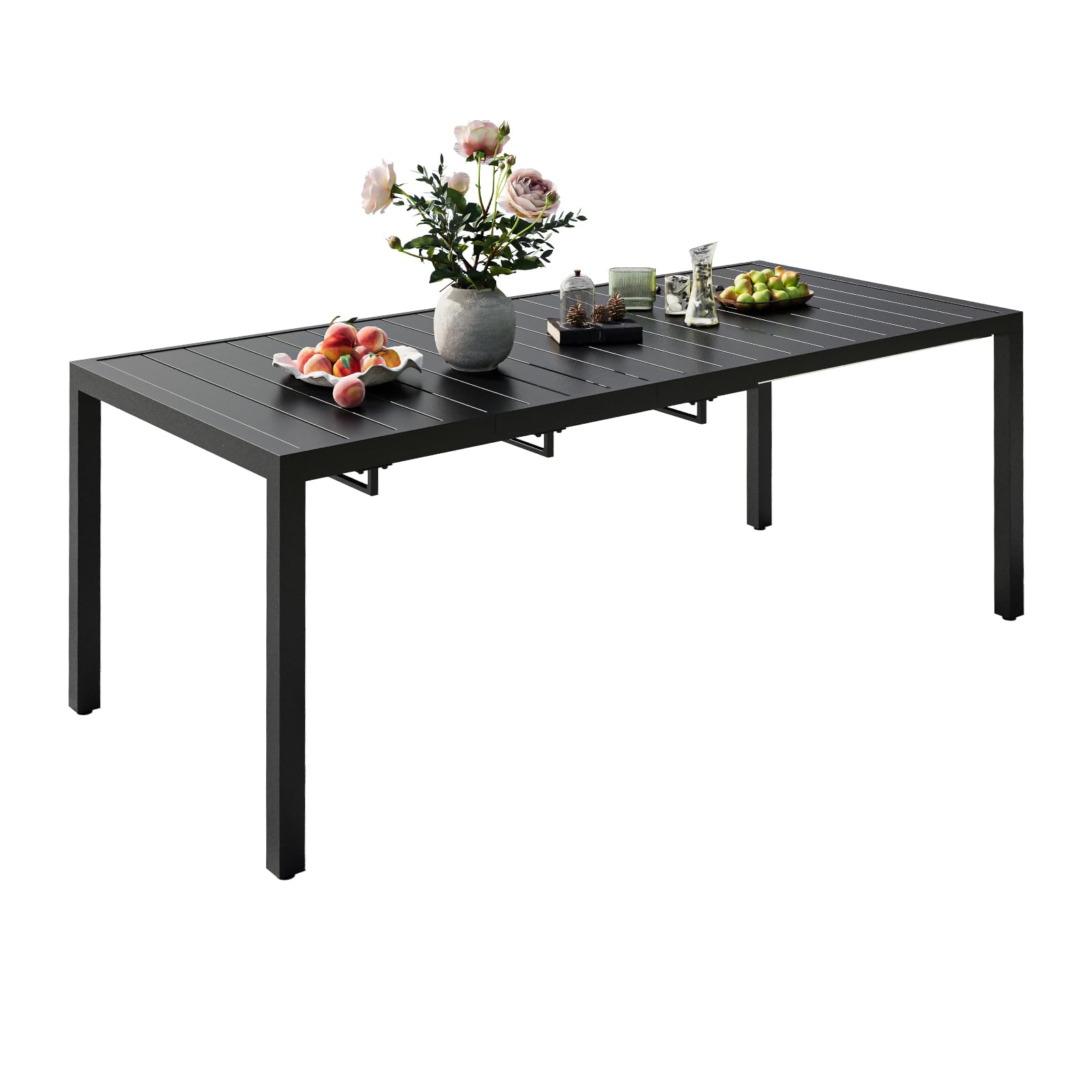 VICLLAX Expandable Metal Outdoor Dining Table for 4/6/8 People - Black Rectangular Patio Table for Garden, Backyard, Lawn & Bistro - Perfect for Family Gatherings & Outdoor Entertaining