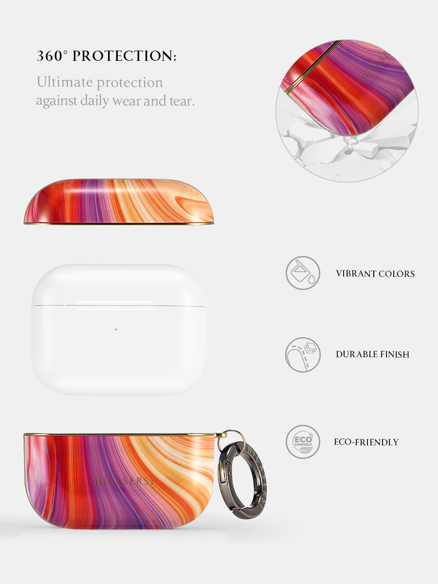 Marbled Wave Pattern AirPods Case - Purple & Orange Design | Protective Cover for AirPods 2/3/Pro | Stylish & Durable for Daily Use, Travel, and Gifts