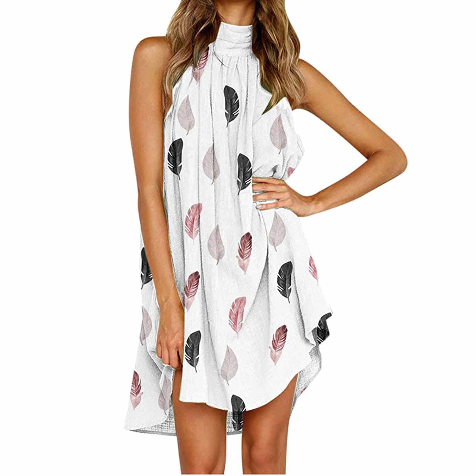 Women's Floral Halter Self-Tie Sleeveless Flowy High-Low Mini Dress - Summer Beach Party, Vacation, Date Night Outfit