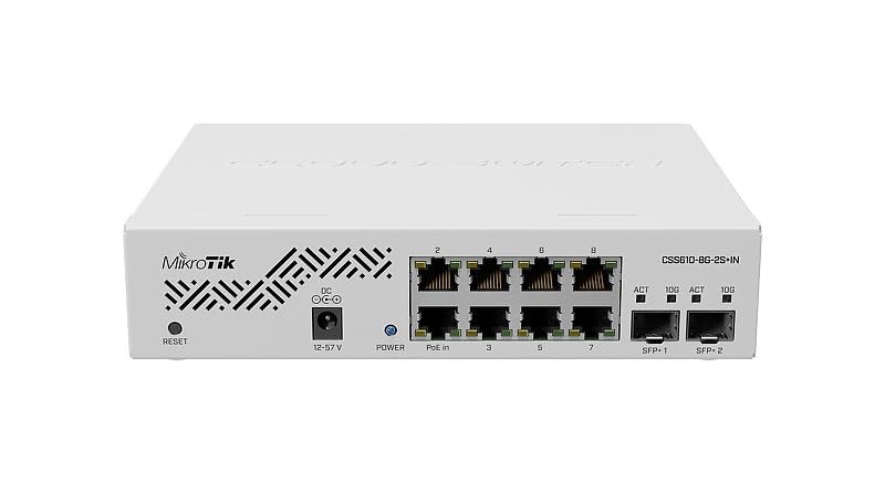 MikroTik CSS610-8G-2S+IN 8-Port Gigabit Ethernet Switch with 2 SFP Ports, 10/100/1000Mbps, PoE Support, White - Ideal for Home Office, Small Business Networks & Smart Home Setups