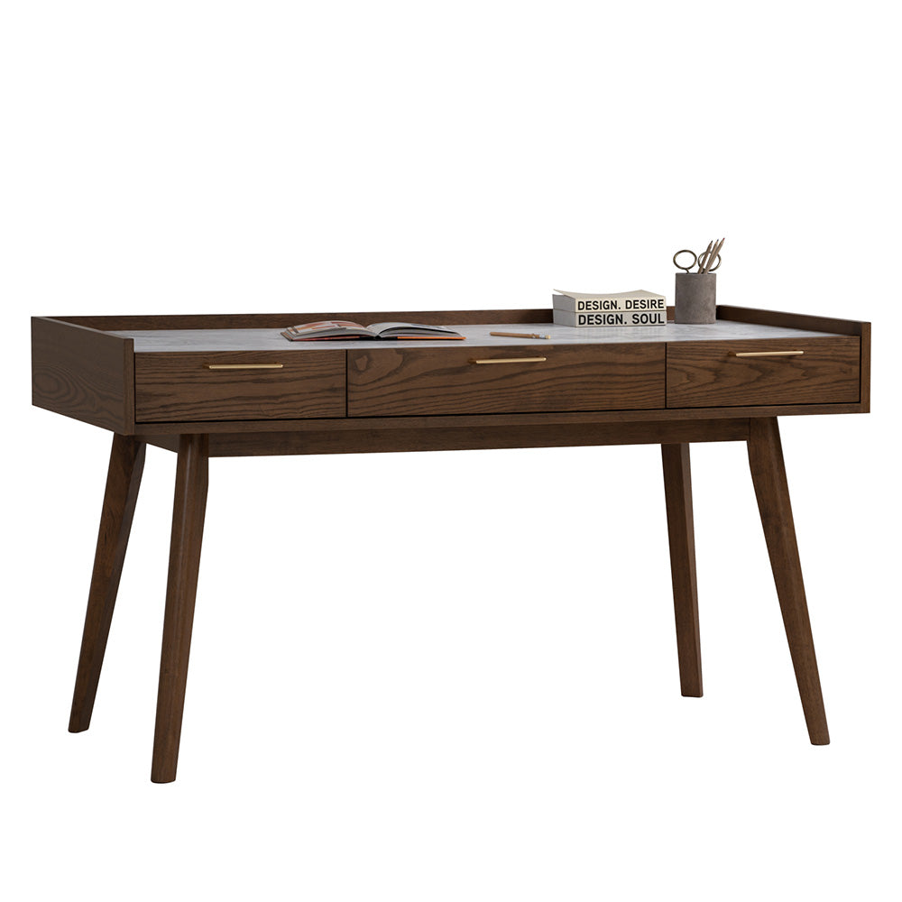 BREDA 110cm Study Desk in Walnut - Modern Writing Desk for Home Office, Study Room & Dormitory - Solid Wood Computer Desk with Spacious Work Surface
