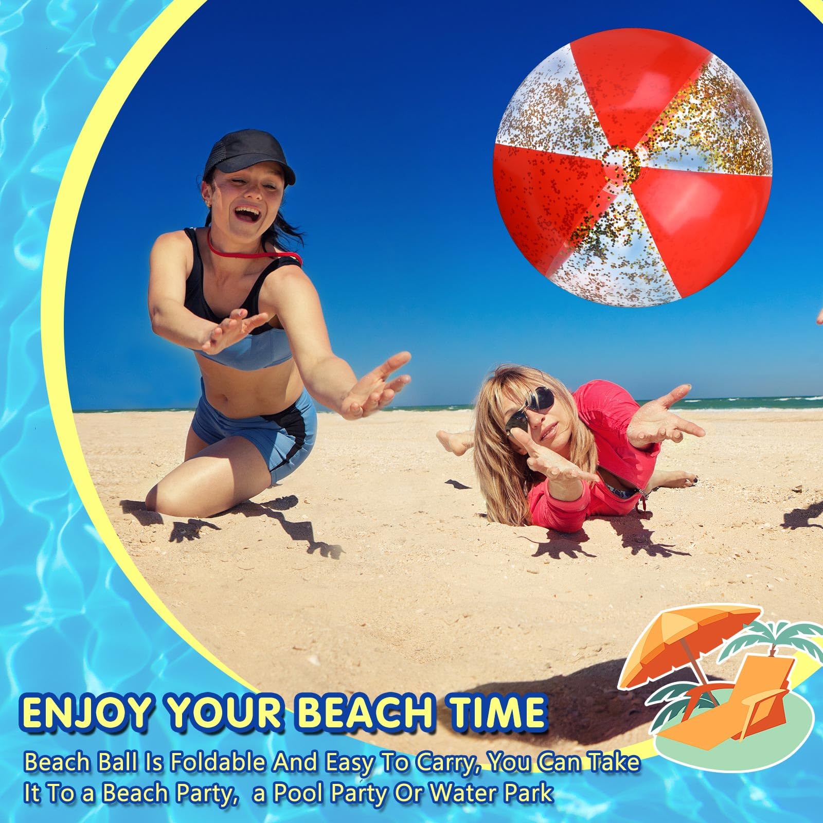 **Syhood 2-Pack 16-Inch Glitter Beach Balls with Gold Confetti - Inflatable Pool Toys for Adults, Summer Parties, Birthday Favors, and Poolside Fun**