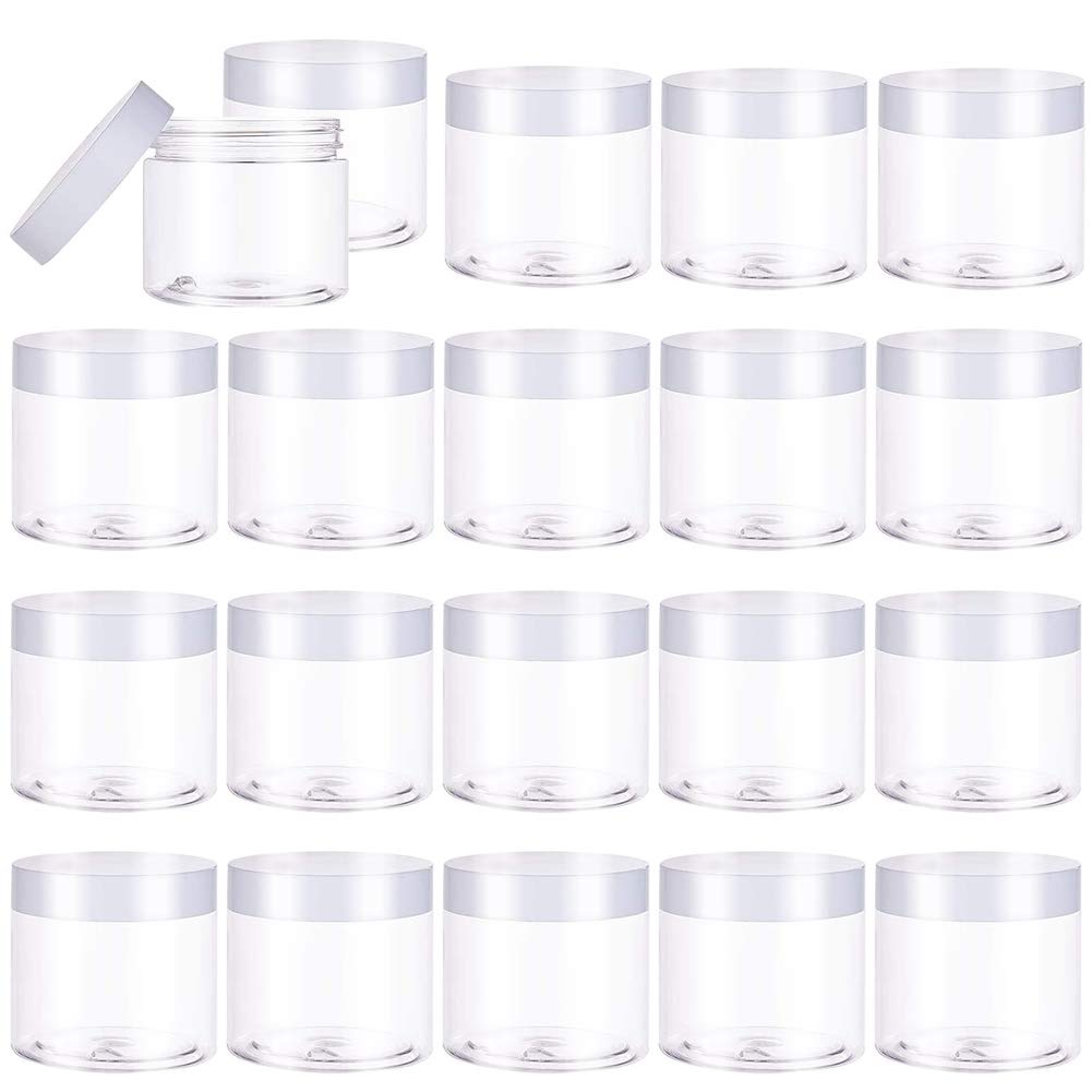 20-Pack 2oz Plastic Empty Jars with Lids (White) - Wide Mouth Refillable Containers for Cosmetics, Candy, Beads, Slime Making, DIY Crafts, Creams & Gifts - Perfect for Home, Salon, Party Favors & School Projects