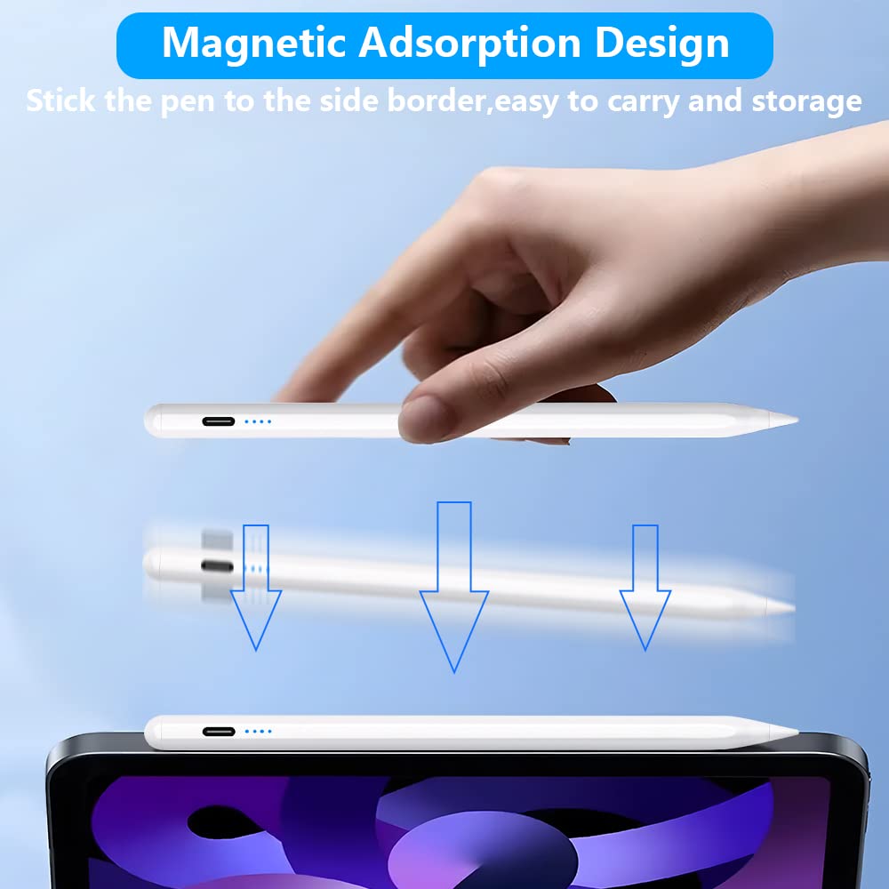Apple iPad Stylus Pen with Palm Rejection & Tilt Sensitivity - Fast Charging in 35 Mins - Compatible with iPad Pro 11/12.9 (2018-2024), iPad 6-10, Air 3/4/5, Mini 5/6 - Perfect for Drawing, Note-Taking & Digital Art