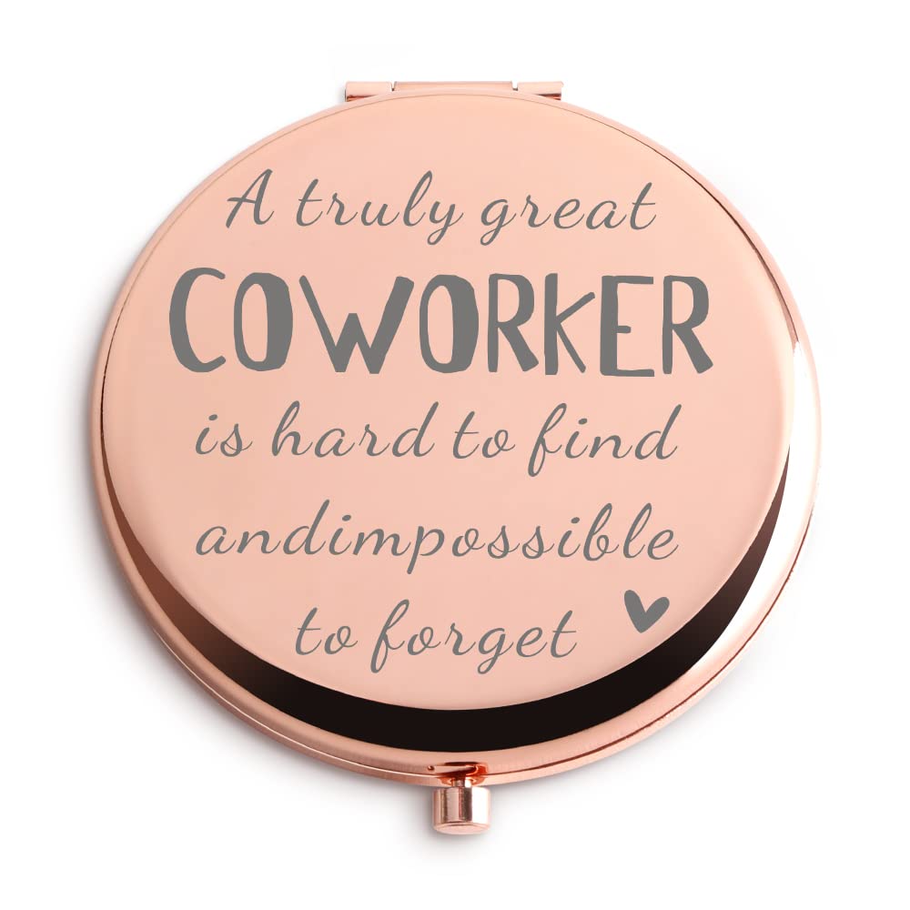 Rose Gold Compact Mirror - Unique Retirement Gift for Women | Personalized Coworker Appreciation Present for Birthday, Christmas | Truly Great Coworkers Are Hard to Find | Perfect for Office Farewells, Retirement Parties & Daily Touch-ups