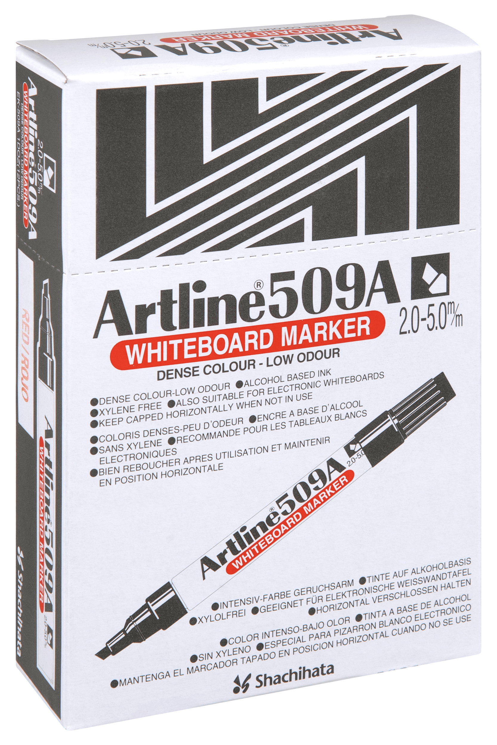 Artline 509A Whiteboard Marker Set - 12 Pack with 5mm Chisel Tip, Vibrant Red Ink for Smooth Writing | Ideal for Office Meetings, Classroom Teaching & Home Organization