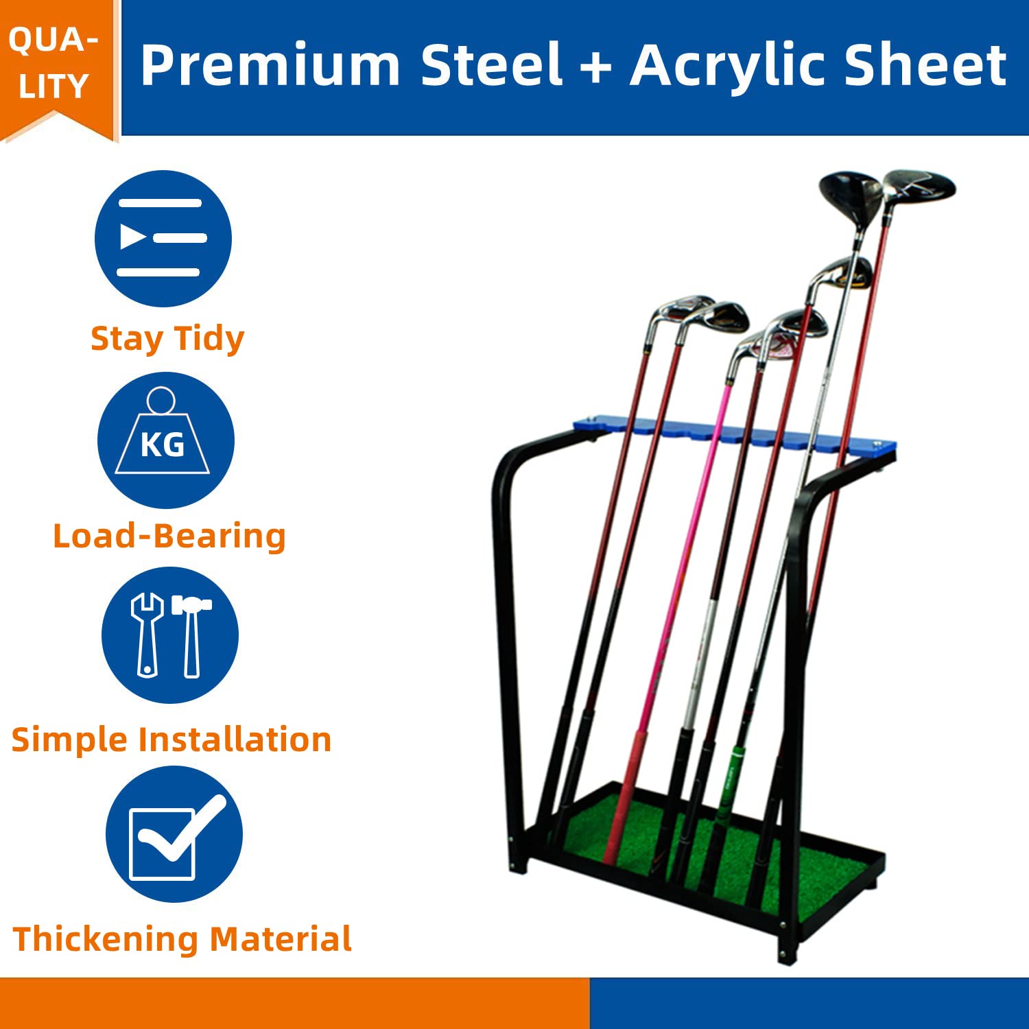 Premium Acrylic Golf Club Rack - 9 Hole Golf Putter Stand Holder with Non-Slip Metal Base | Scratch-Resistant Golf Club Organizer & Display Shelf | Perfect for Home, Office, or Pro Shop Storage