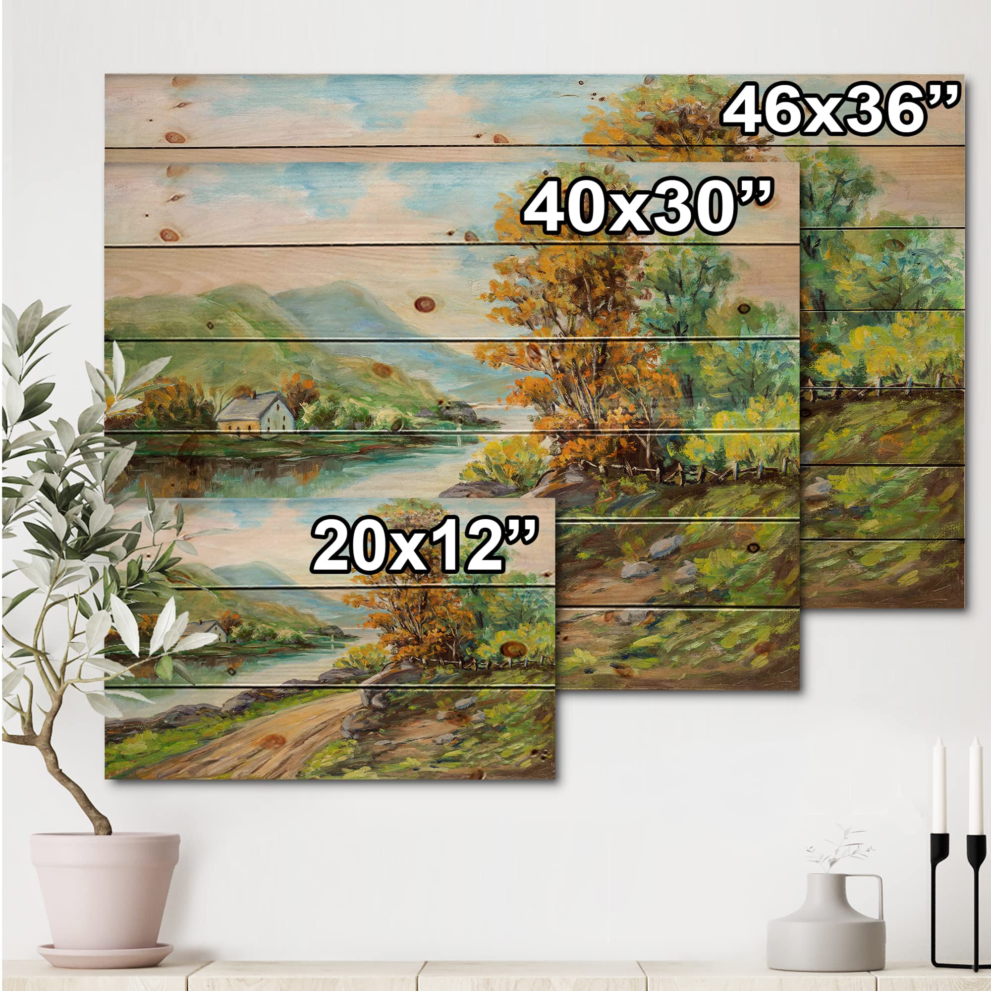 Rustic River Road Wood Wall Art - Traditional Large Landscape Panel Decor Printed on Natural Pine Wood - Perfect for Farmhouse, Cabin & Living Room Decor