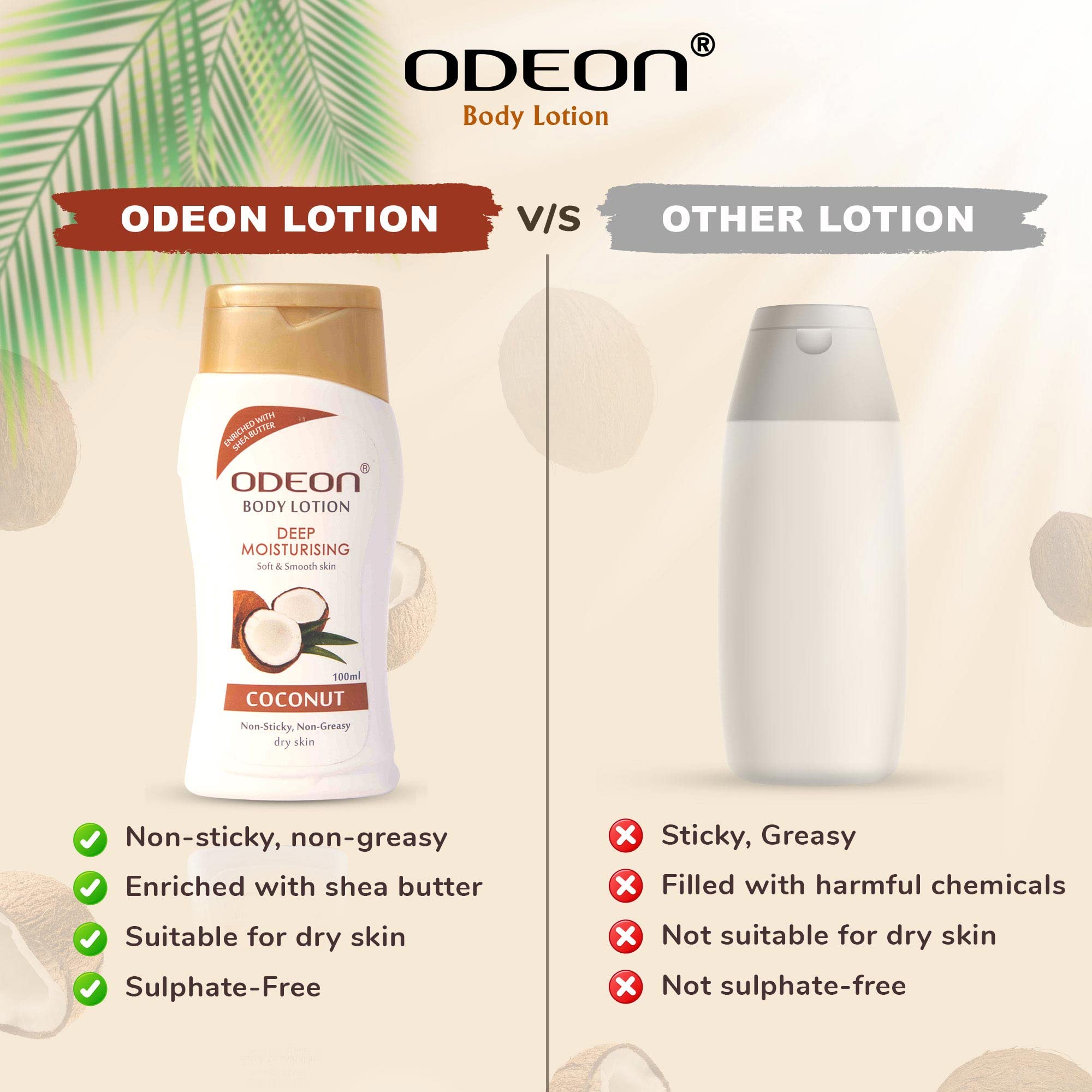 FREE Odeon Coconut Body Lotion 100ml with Coffee & Coconut Face & Body Scrub 300ml - Hydrating Moisturizer & Exfoliating Skincare Set for Dry Skin Care