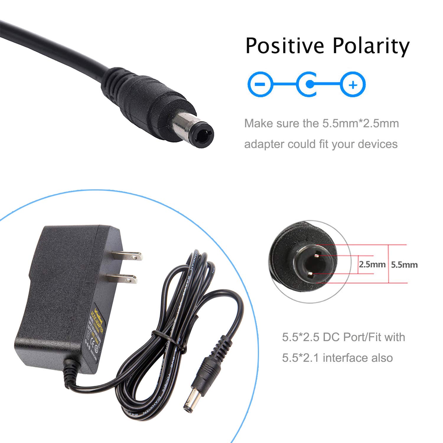 6V 1A Power Adapter, AC 100-240V to DC 6V 1A 6W Power Supply with 5.5x2.5mm/2.1mm Tip - Compatible with Trash Can, Arm Blood Pressure Monitor, Doorbell Alarm, AM/FM Radio (Replacement for 6V 500mA/0.5A) - Perfect for Home, Office & Medical Devices