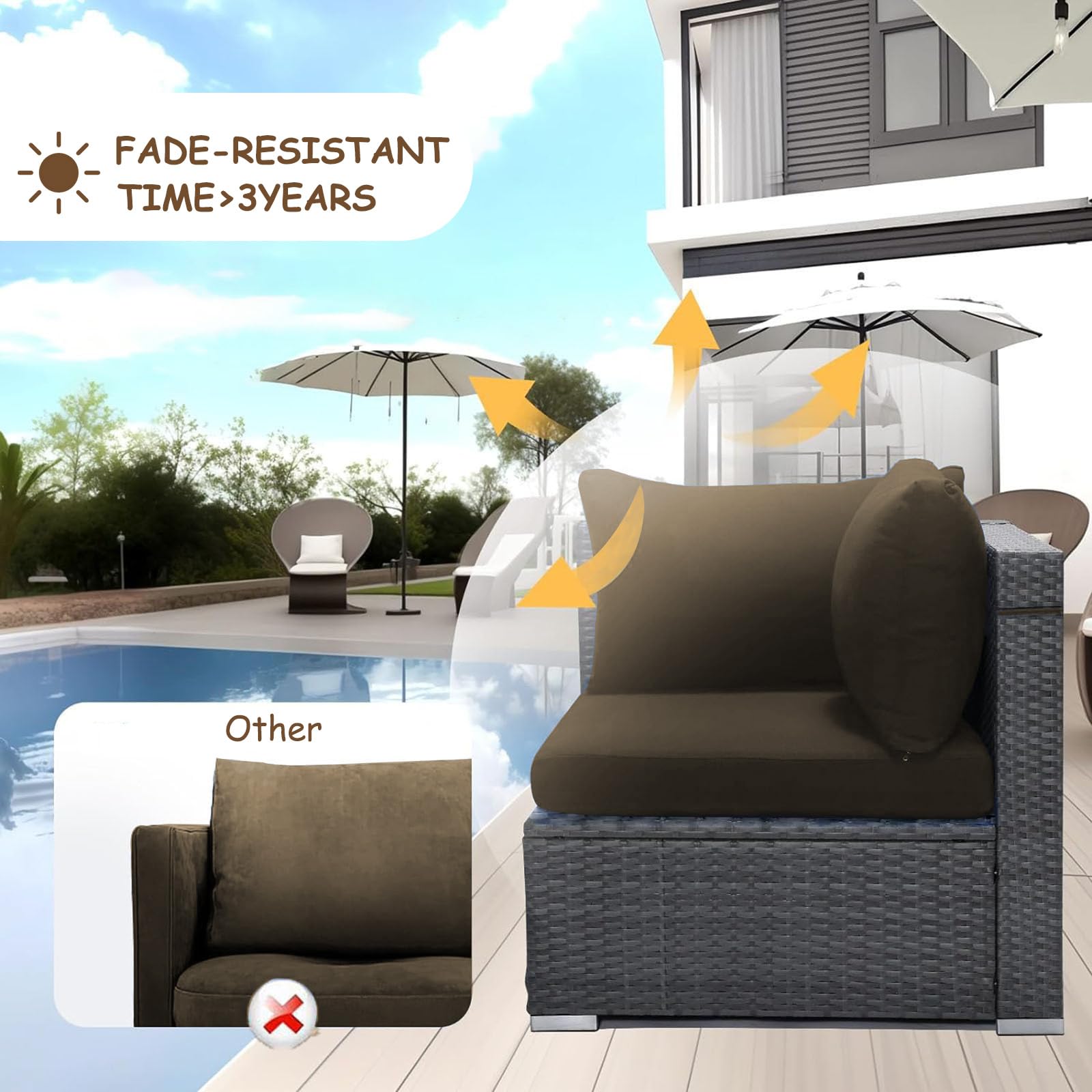 Waterproof Outdoor Sectional Couch Cushion Covers - 12 Piece Khaki Replacement Slipcovers with Zipper for Rattan Garden Furniture | Patio, Deck & Backyard Furniture Protection | Weather-Resistant Square Cushion Covers for Sectional Sofas