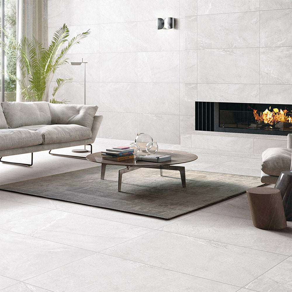 Mondial White 300x600mm Stone Look Lappato Porcelain Tile - Premium Ceramic Wall & Floor Tile for Bathroom, Kitchen & Living Room Renovation