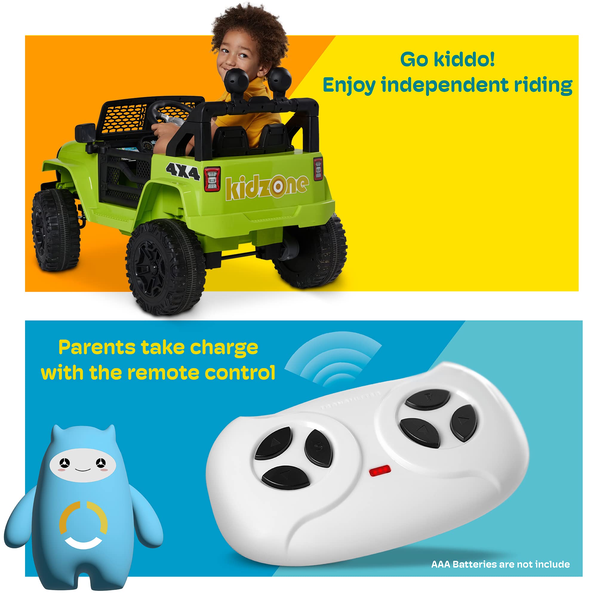 Kidzone 12V Battery Powered Ride On Truck - Electric Kids Car Toy with DIY License Plate, Parent Remote Control, MP3 Player, LED Lights & 2 Speed Modes - Perfect for Indoor & Outdoor Play (White)