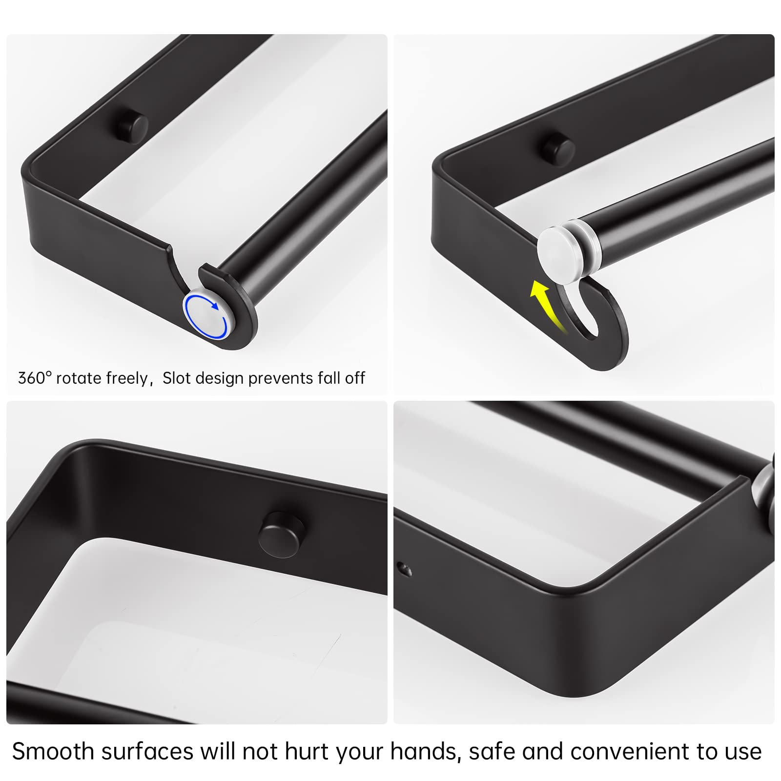NiHome Self-Adhesive Paper Towel Holder - Under Cabinet Kitchen & Bathroom Mount, Aluminum Alloy Roll Holder with Flexible Adhesive & Screws (Black) - Perfect for Sink Areas, Countertops & Small Spaces