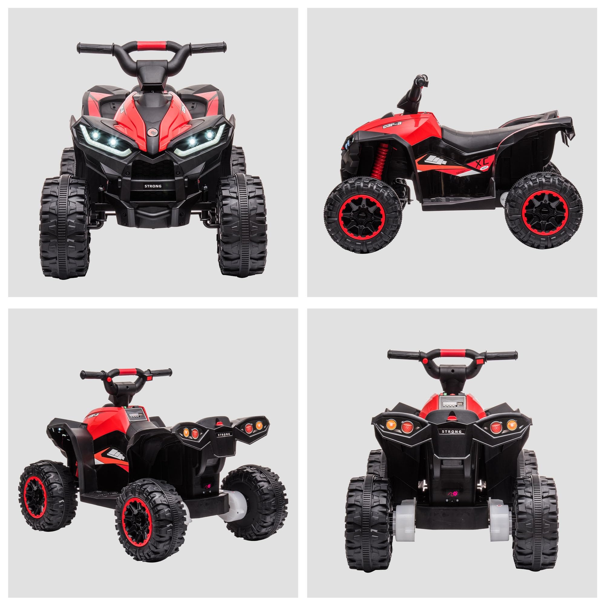 HOMCOM 12V Kids Electric Quad Bike for 3-5 Years Old - 2 Motors, LED Lights, Horn, Music, Adjustable Speed, Forward/Reverse - 83x53x55.5cm Red - Perfect for Outdoor Play, Backyard Riding & Birthday Gifts